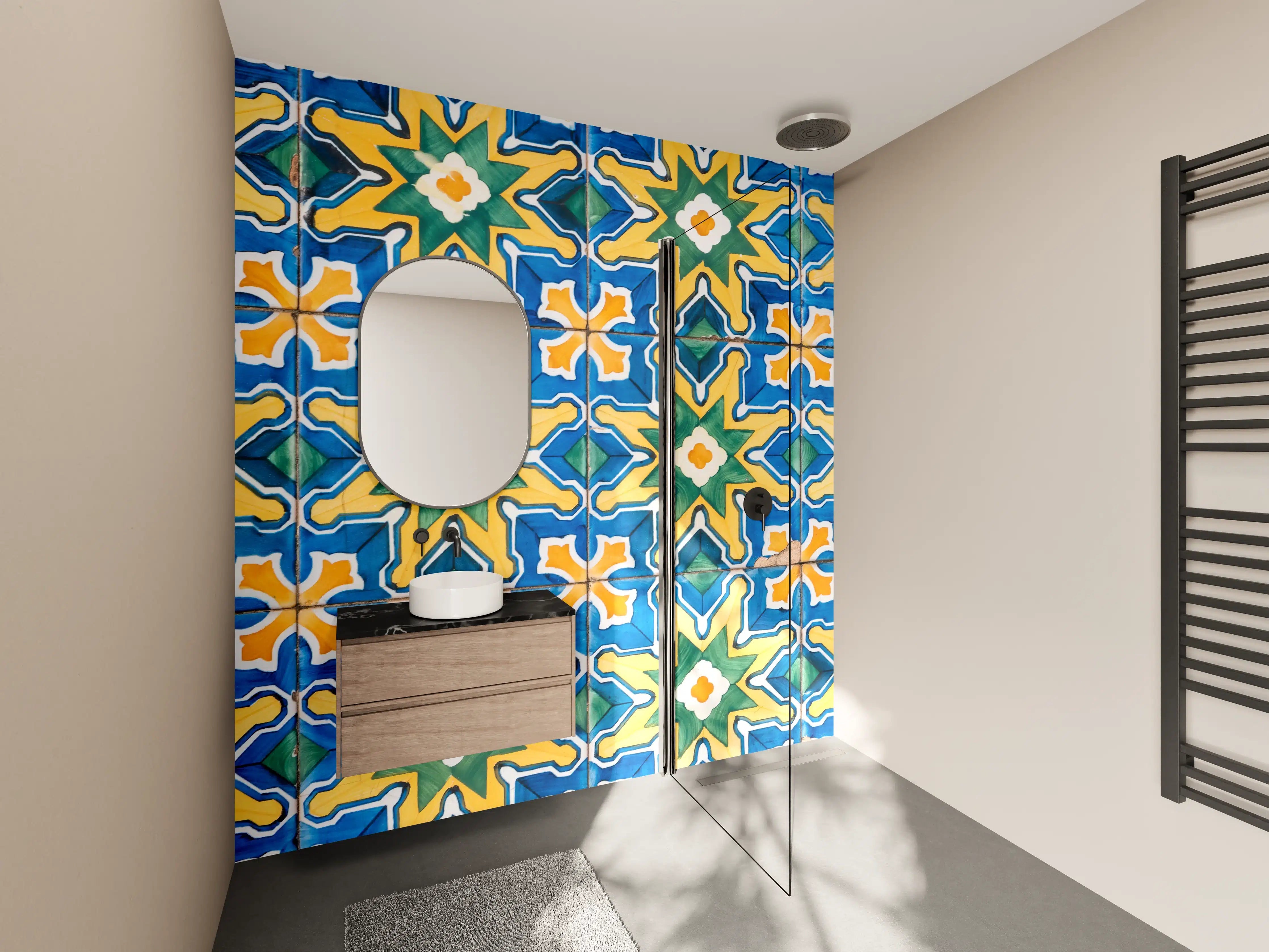 Wandverkleidung Bad - Lebendige bunte Fliesenmuster