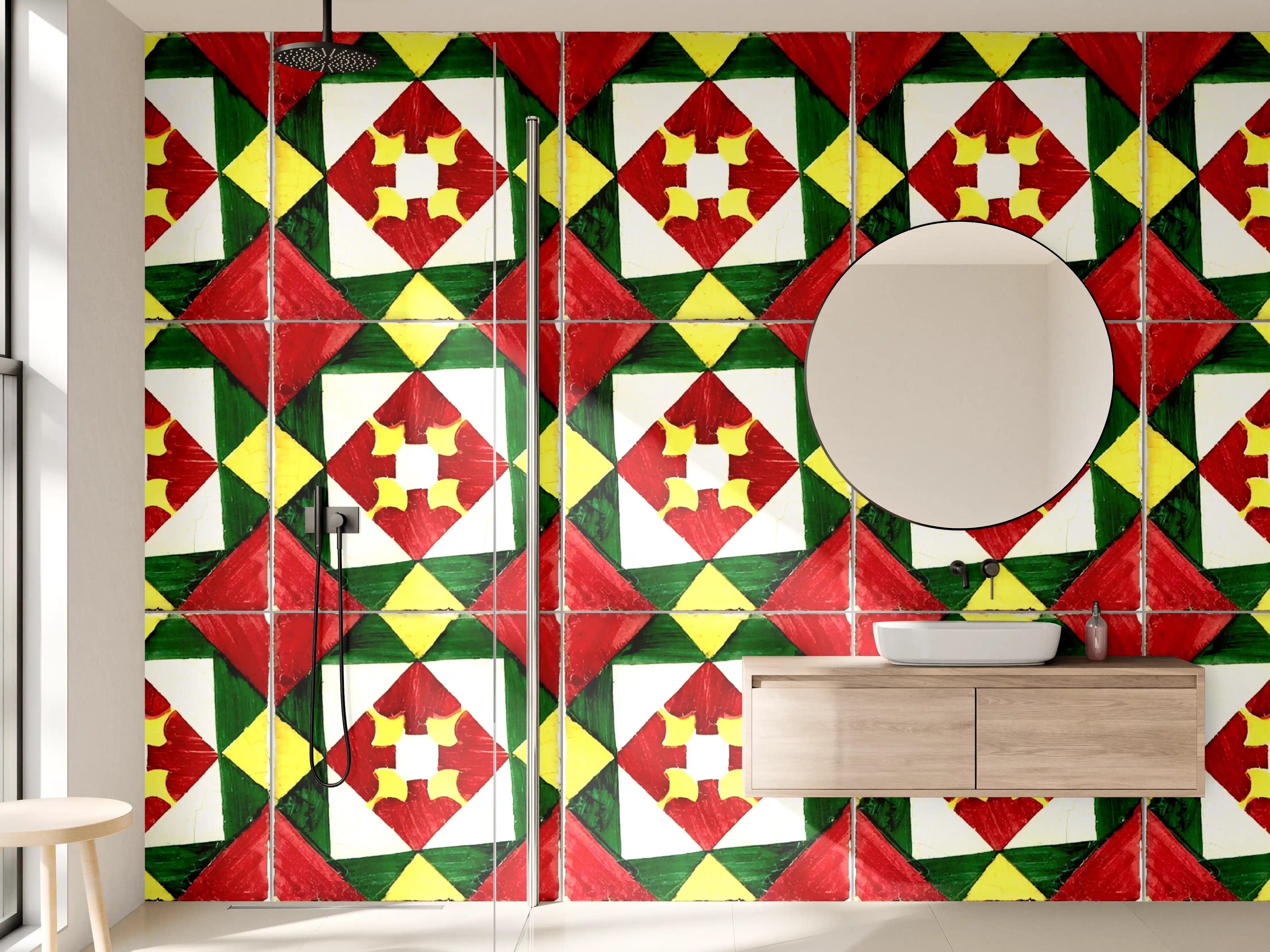 Wandverkleidung Bad - Lebendige geometrische Fliesenmuster