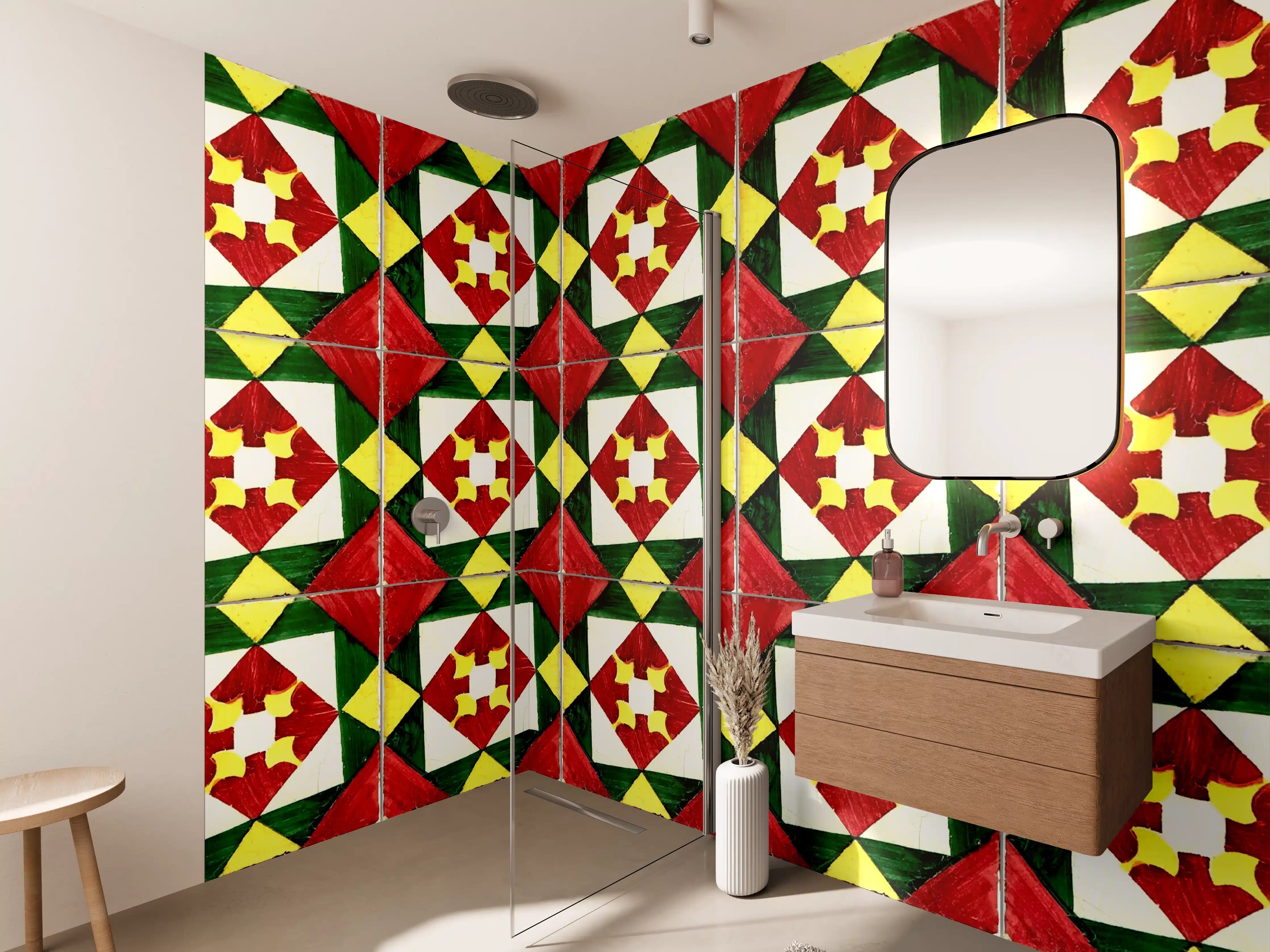 Wandverkleidung Bad - Lebendige geometrische Fliesenmuster