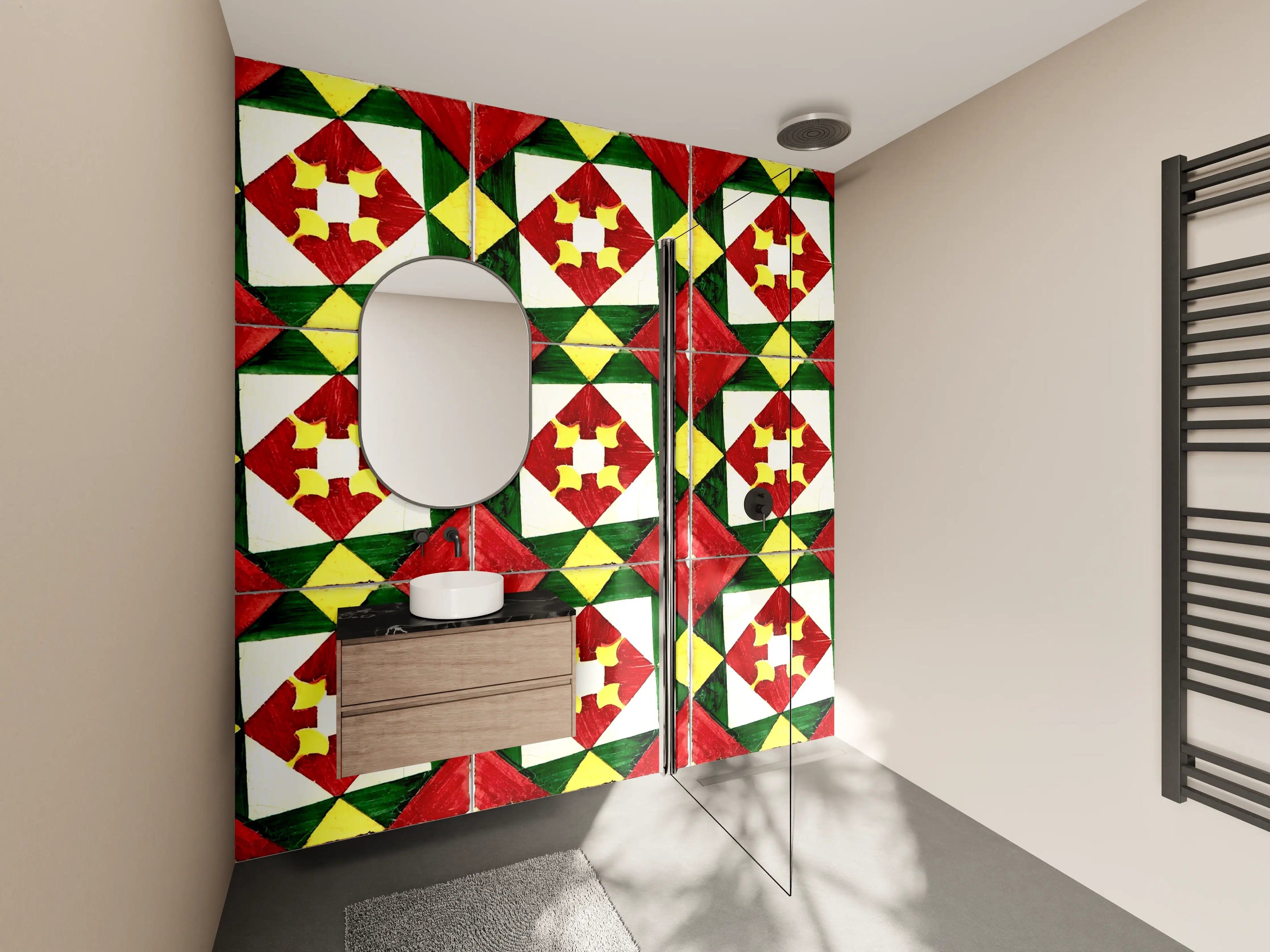 Wandverkleidung Bad - Lebendige geometrische Fliesenmuster