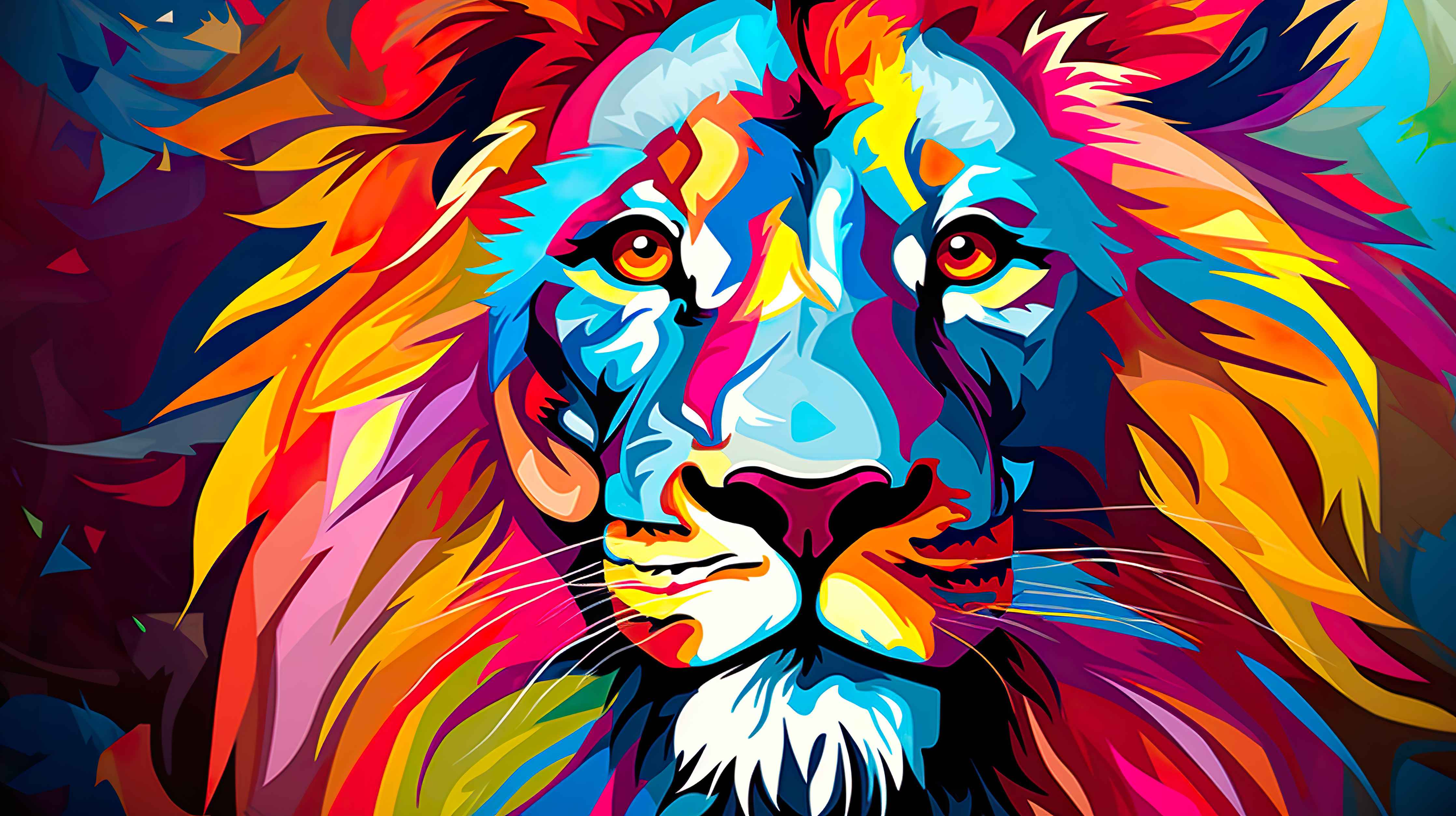 Wandverkleidung Bad-Lebendiger Löwenkopf in leuchtenden Farben