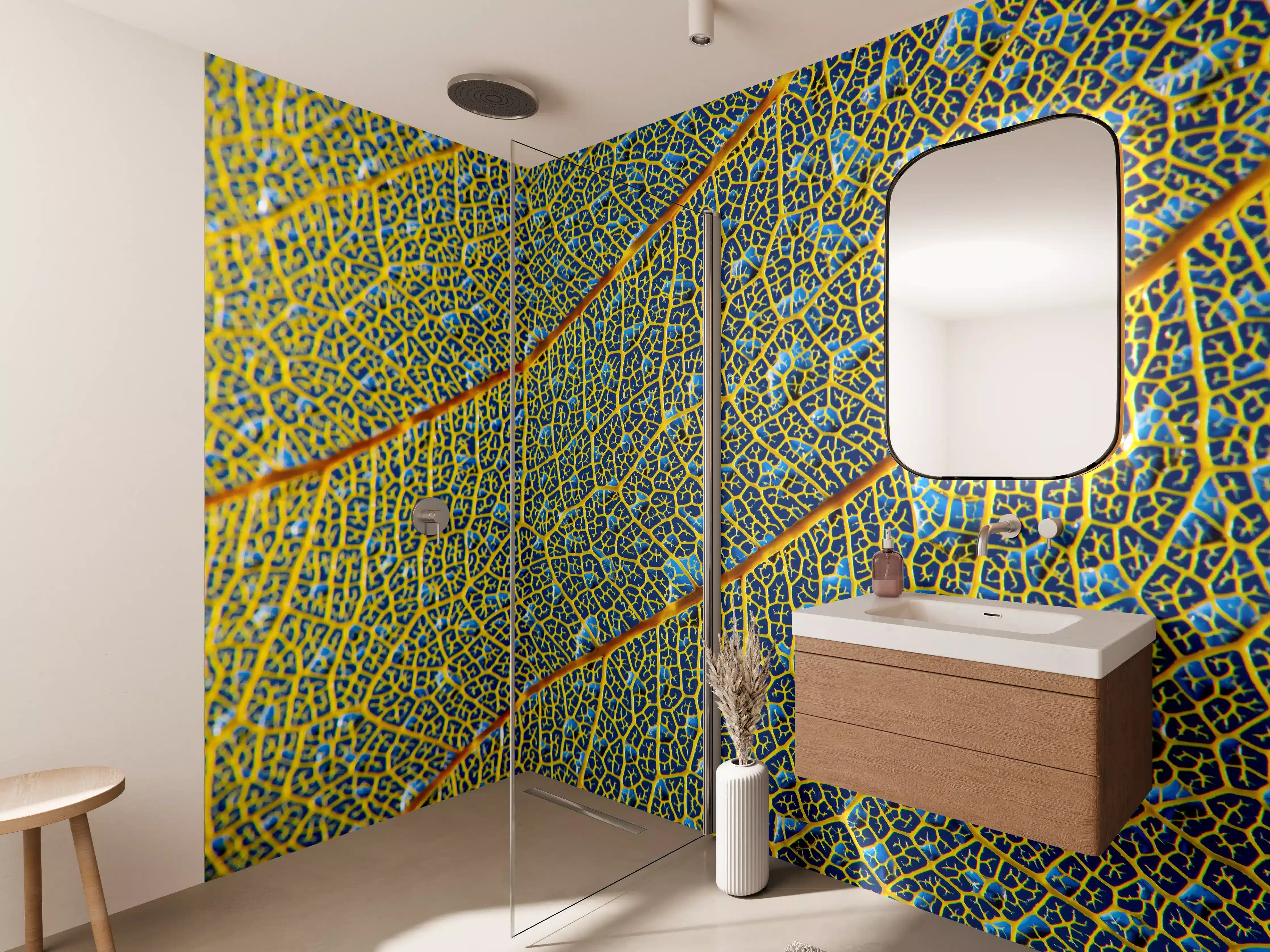 Wandverkleidung Bad - Leuchtend Gelbes Blattadern Makro