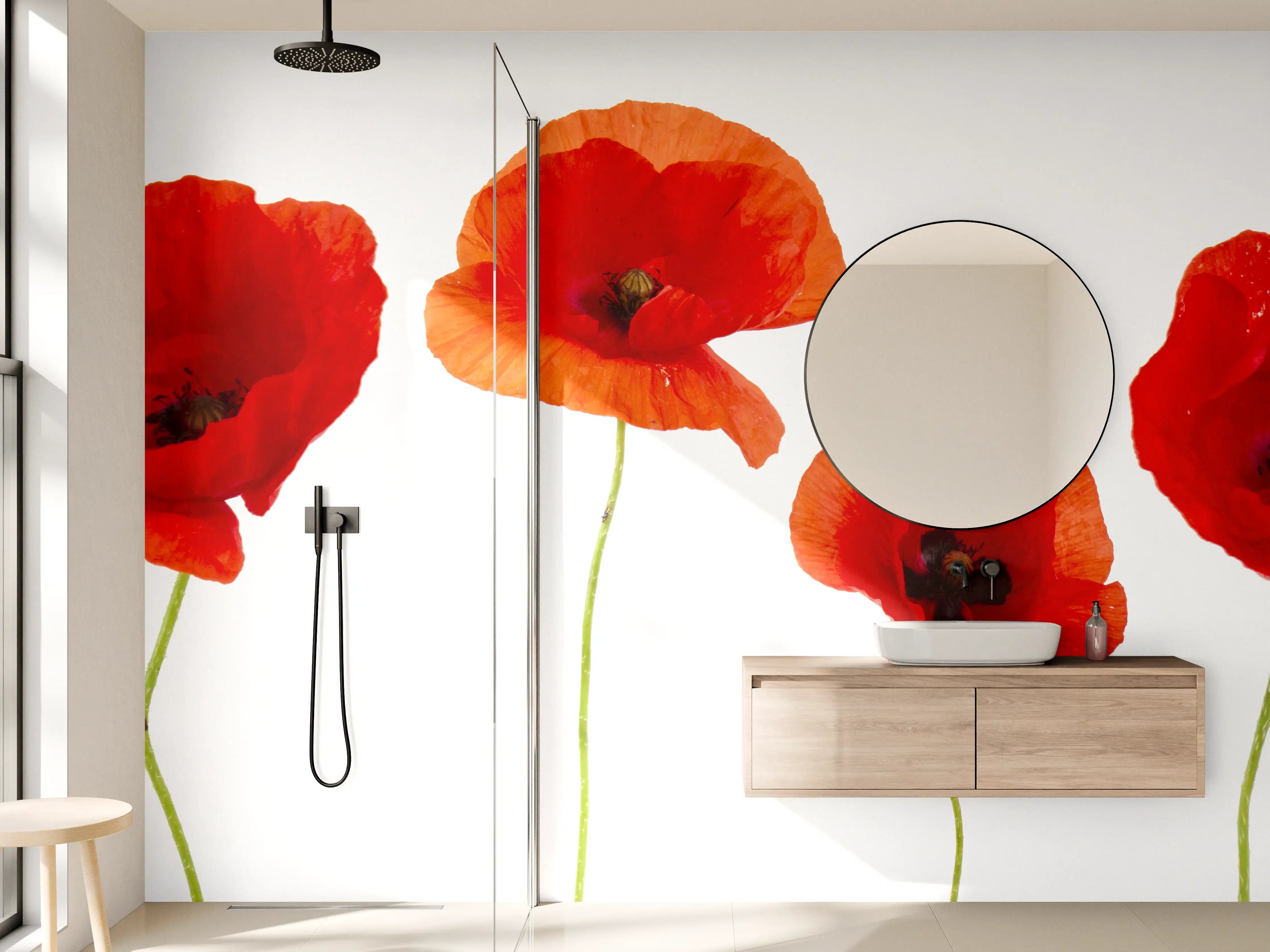 Wandverkleidung Bad - Leuchtende Mohnblumen im Garten