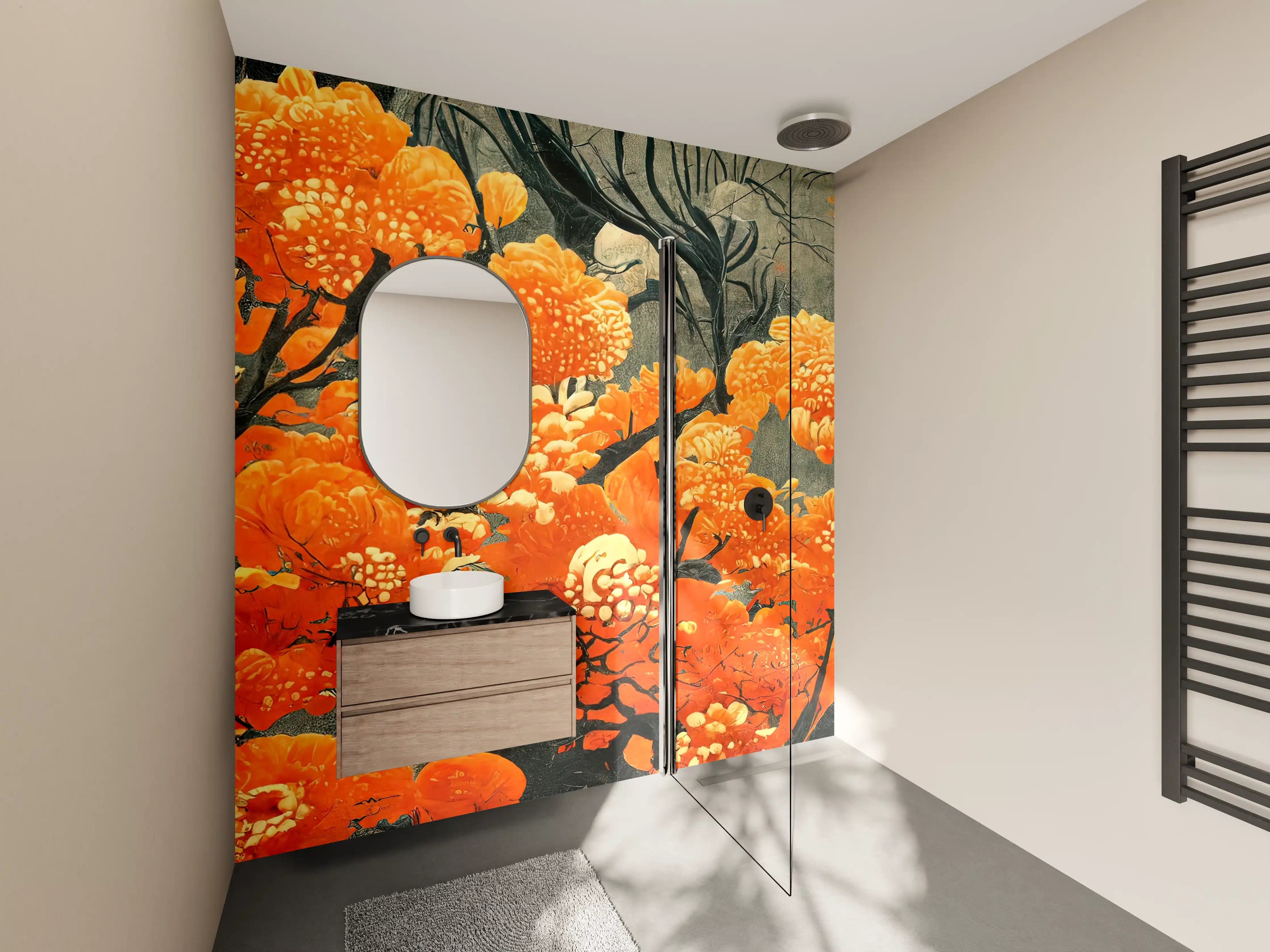 Wandverkleidung Bad - Leuchtende Orange Blütenpracht