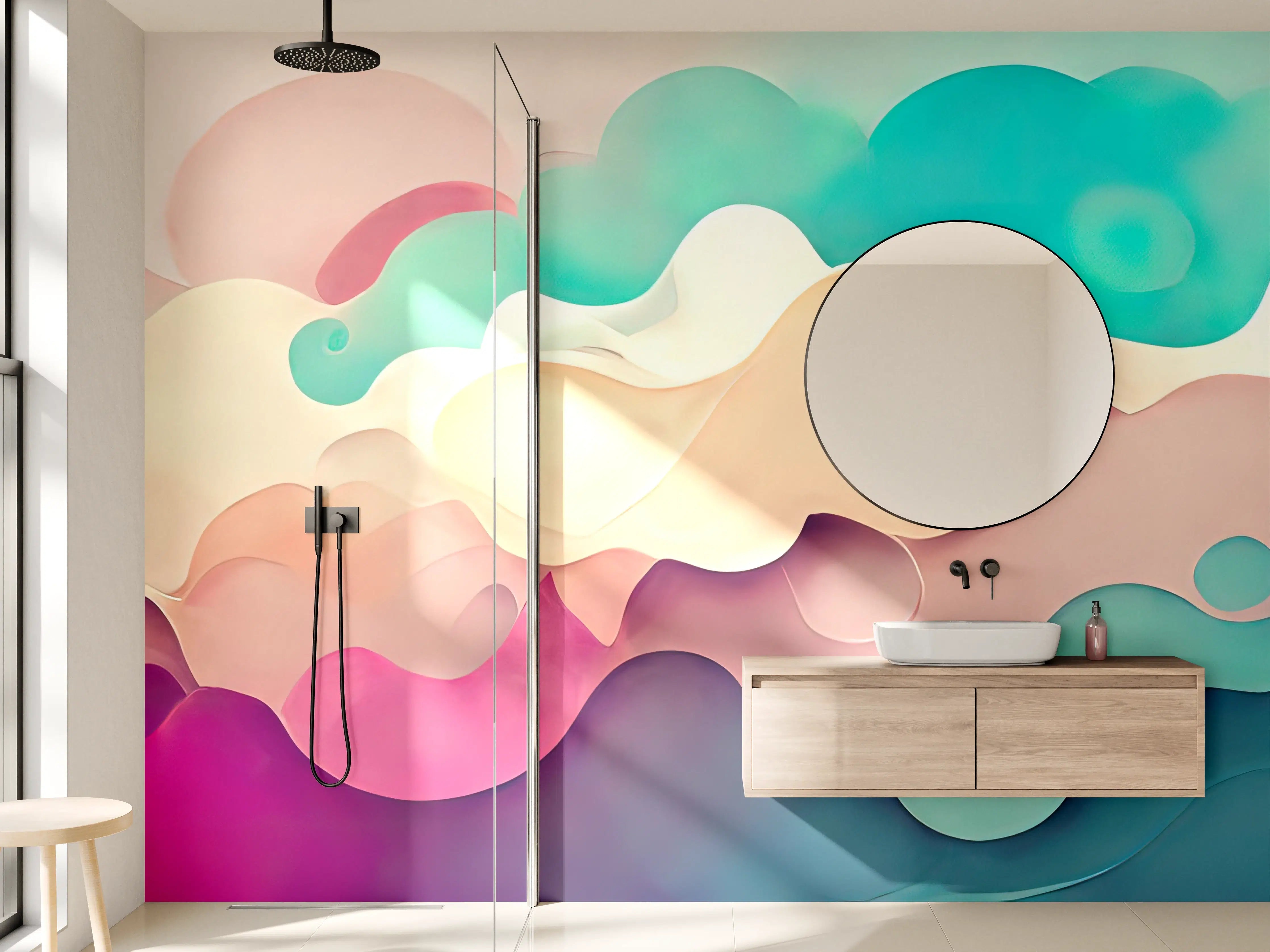 Wandverkleidung Bad - Leuchtende Wolken in Pastellfarben