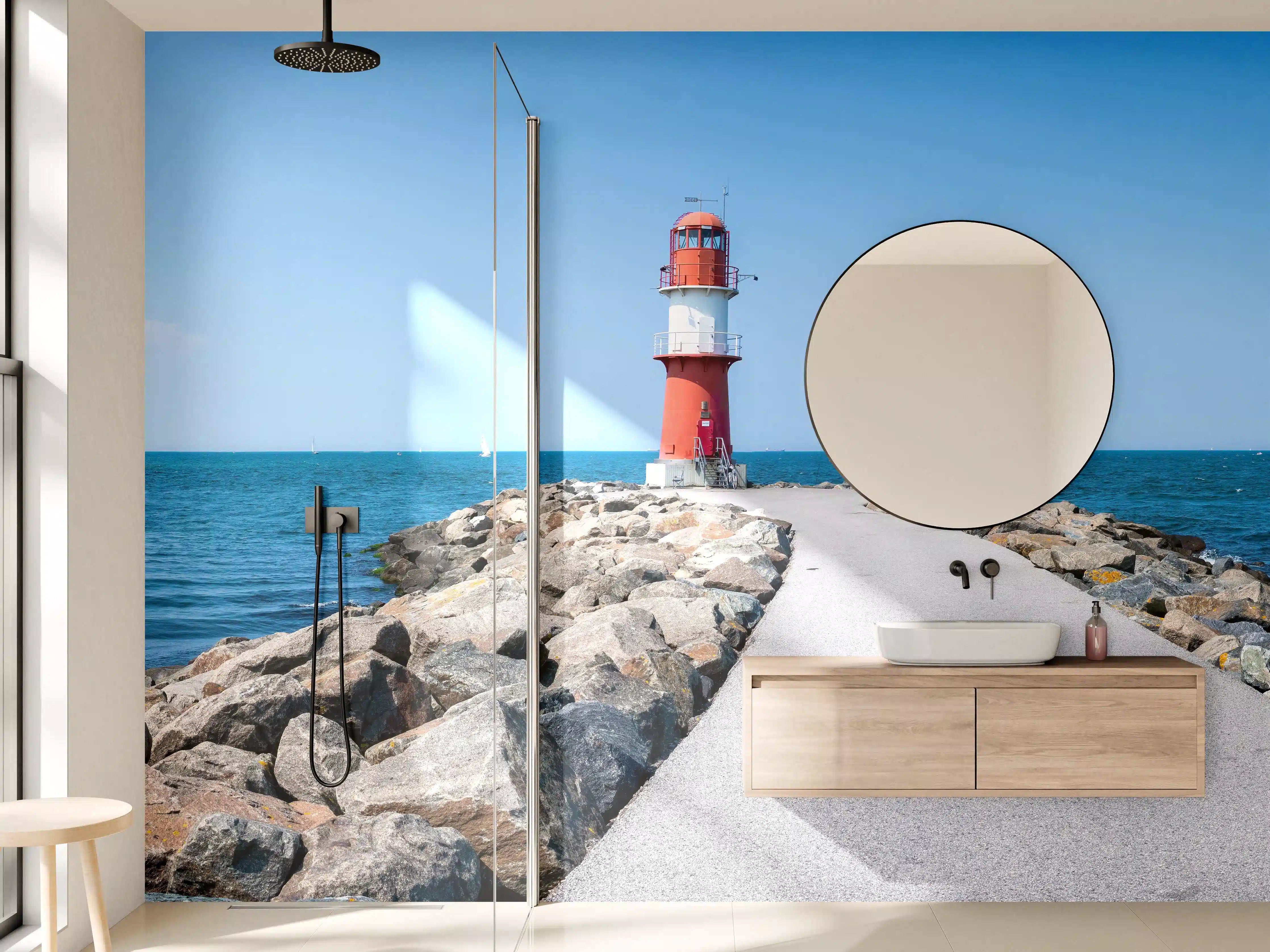 Wandverkleidung Bad - Leuchtturm am Meer