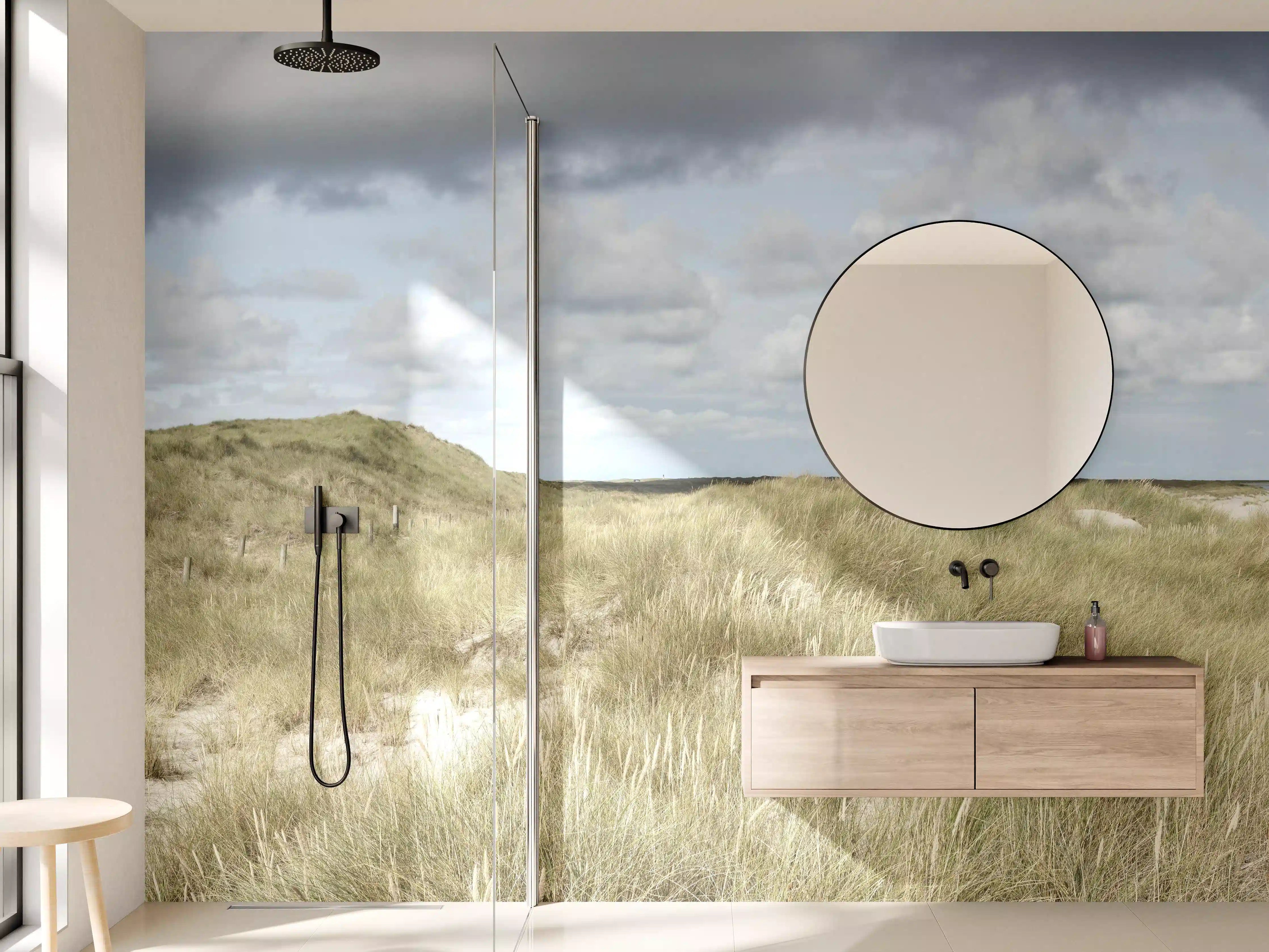 Wandverkleidung Bad - Leuchtturm in der Küstenlandschaft