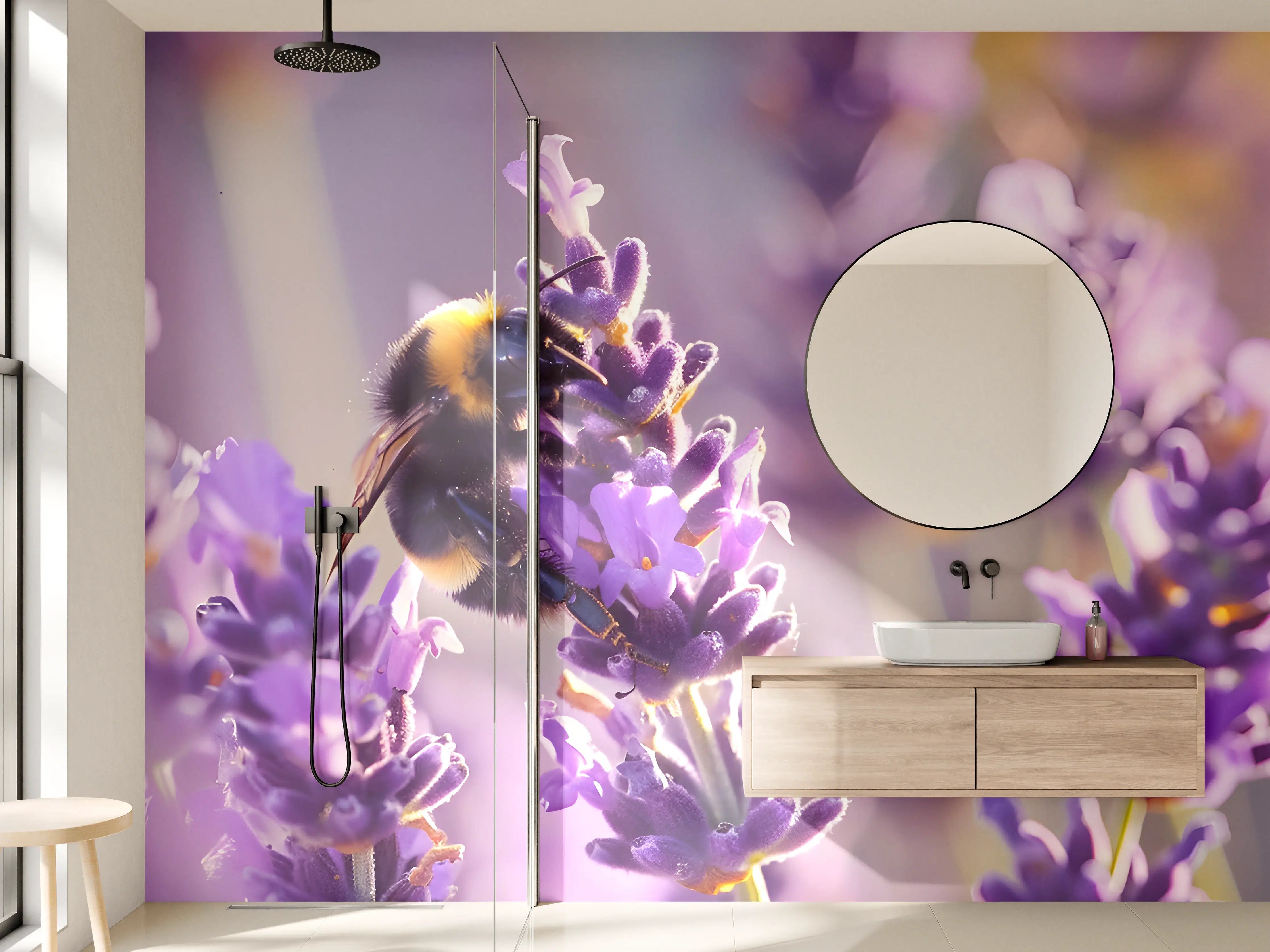 Wandverkleidung Bad - Lila Lavendel mit Hummel