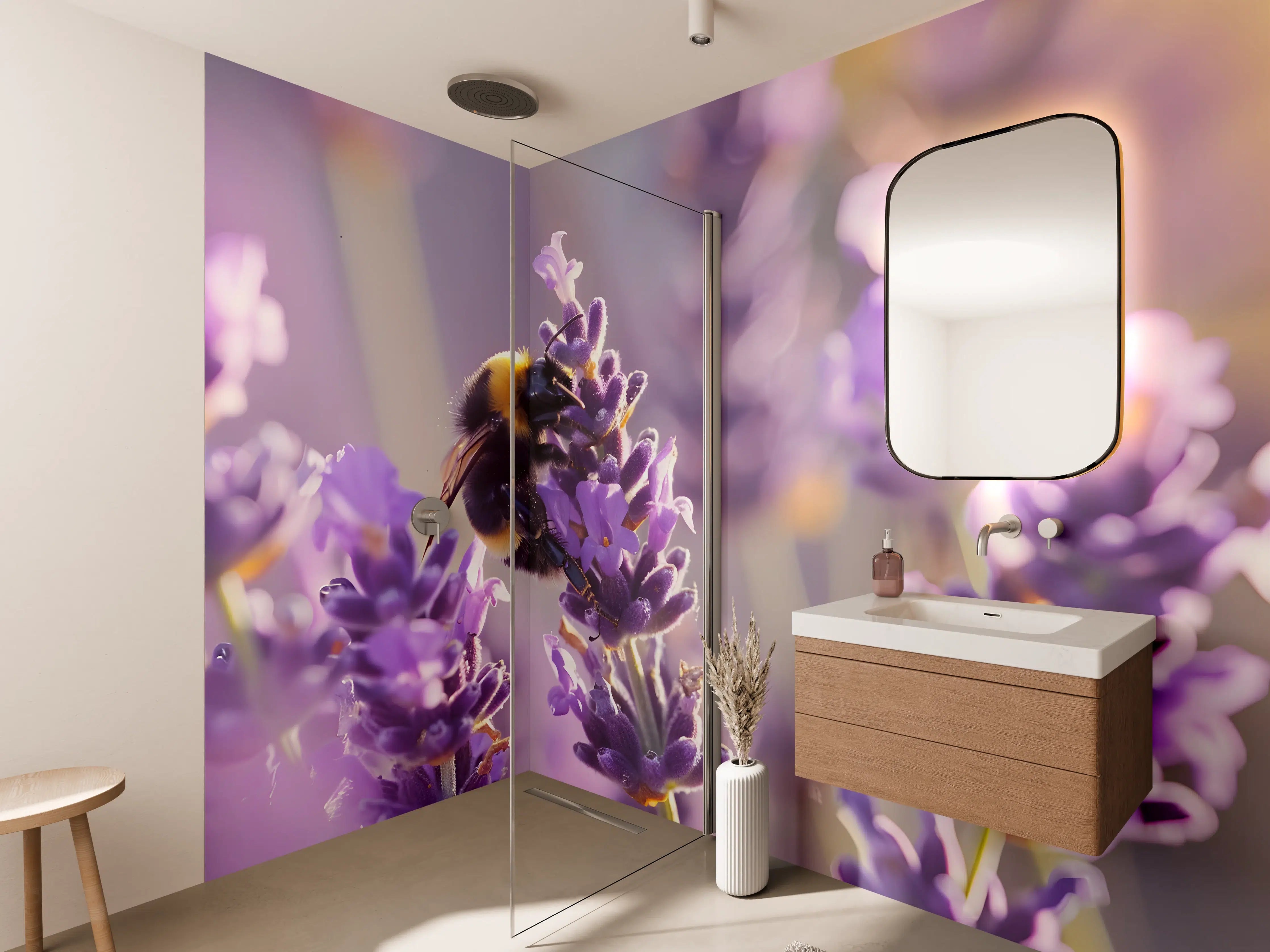 Wandverkleidung Bad - Lila Lavendel mit Hummel