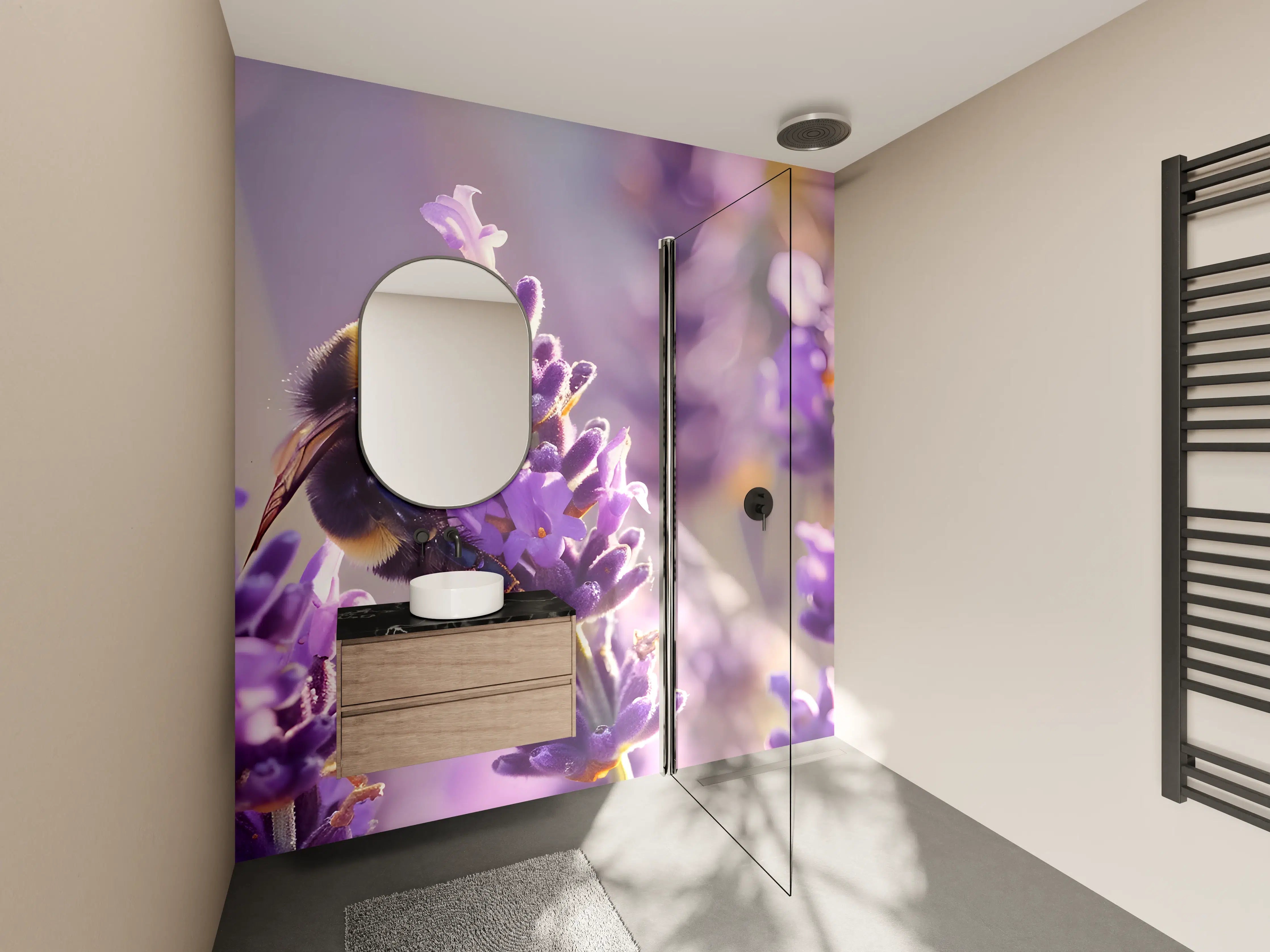 Wandverkleidung Bad - Lila Lavendel mit Hummel