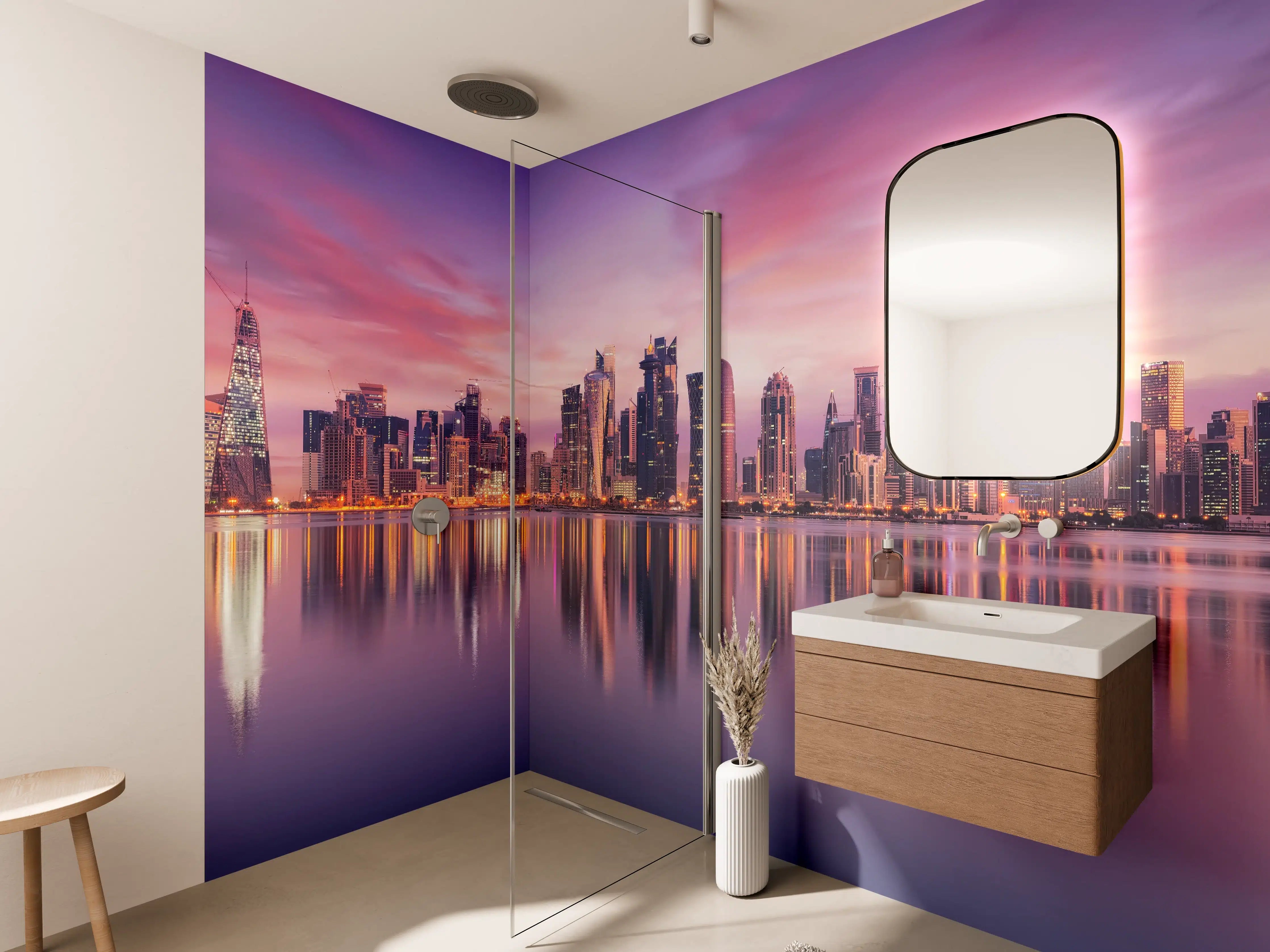Wandverkleidung Bad - Lila-Pink Skyline Panorama