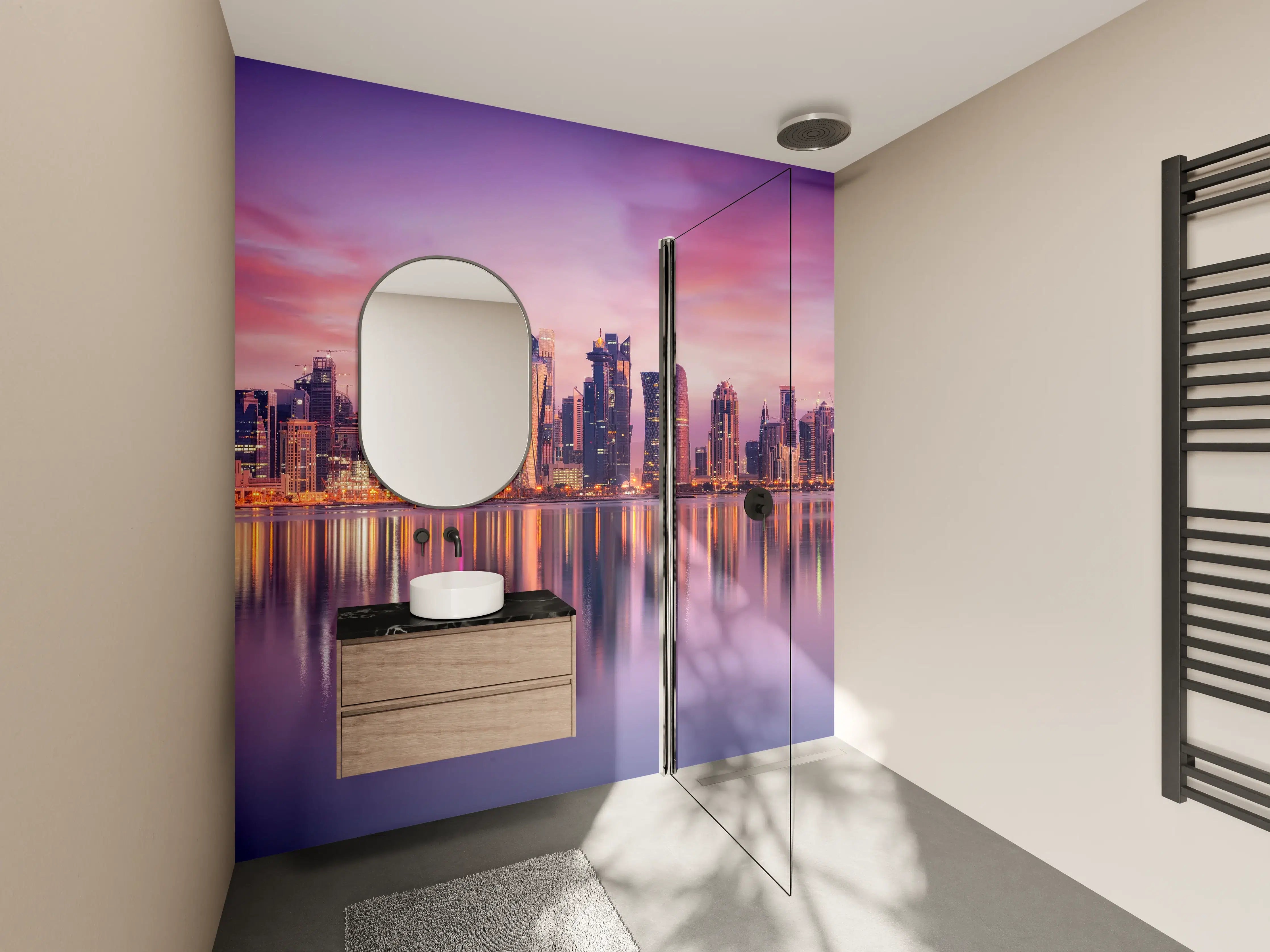 Wandverkleidung Bad - Lila-Pink Skyline Panorama
