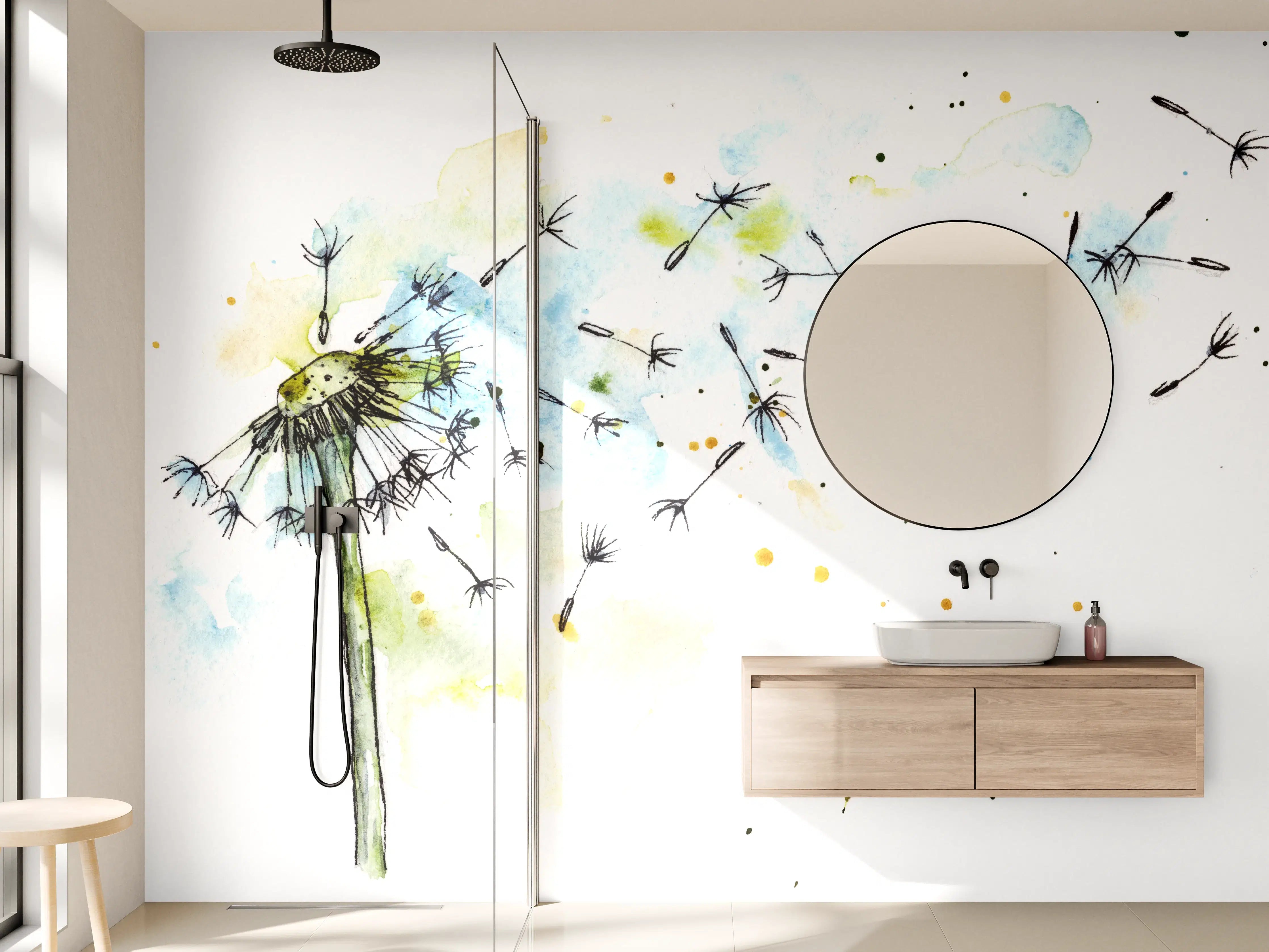 Wandverkleidung Bad - Löwenzahn Aquarell