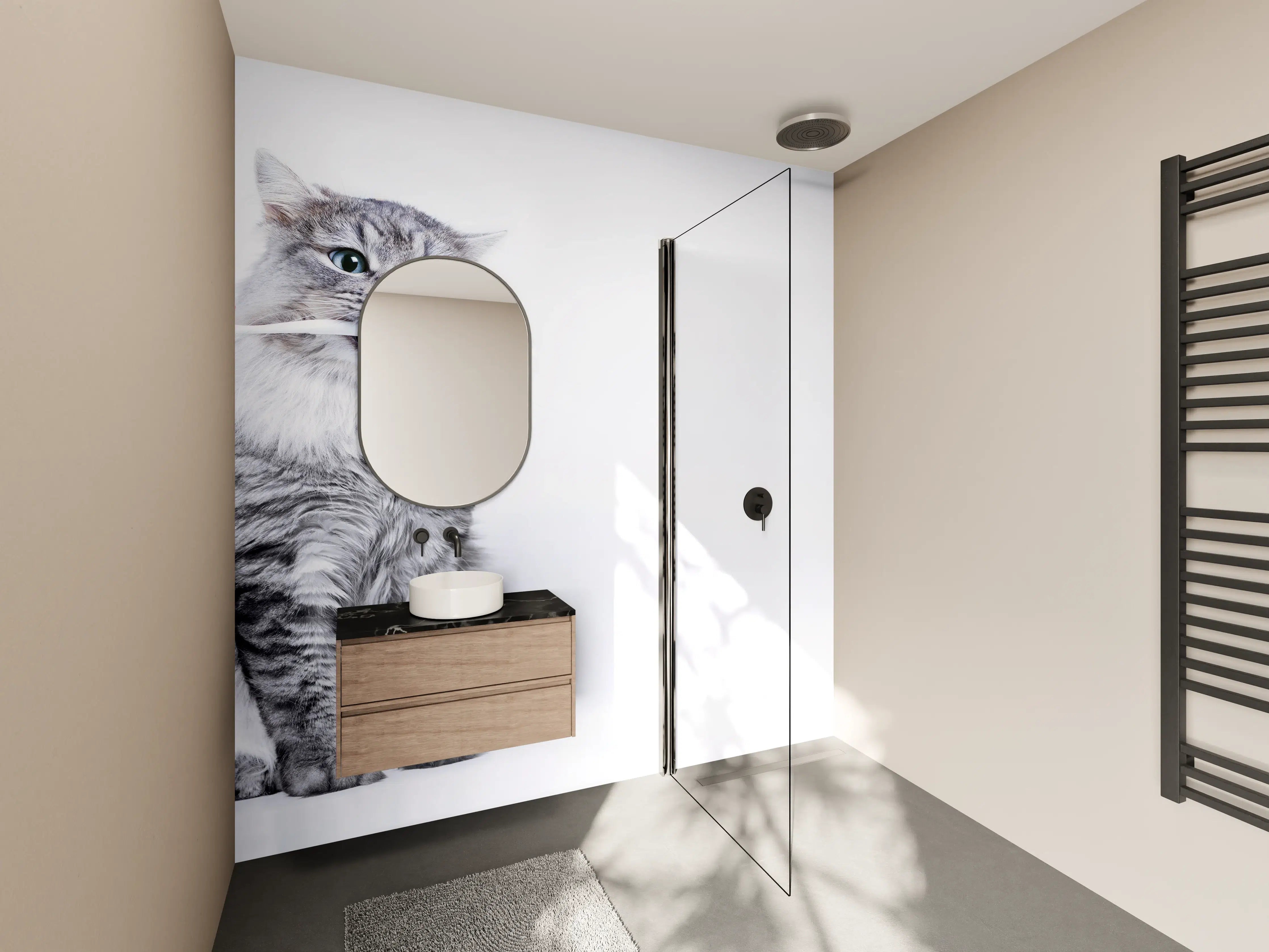 Wandverkleidung Bad - Lustige Katze mit Zahnbürste