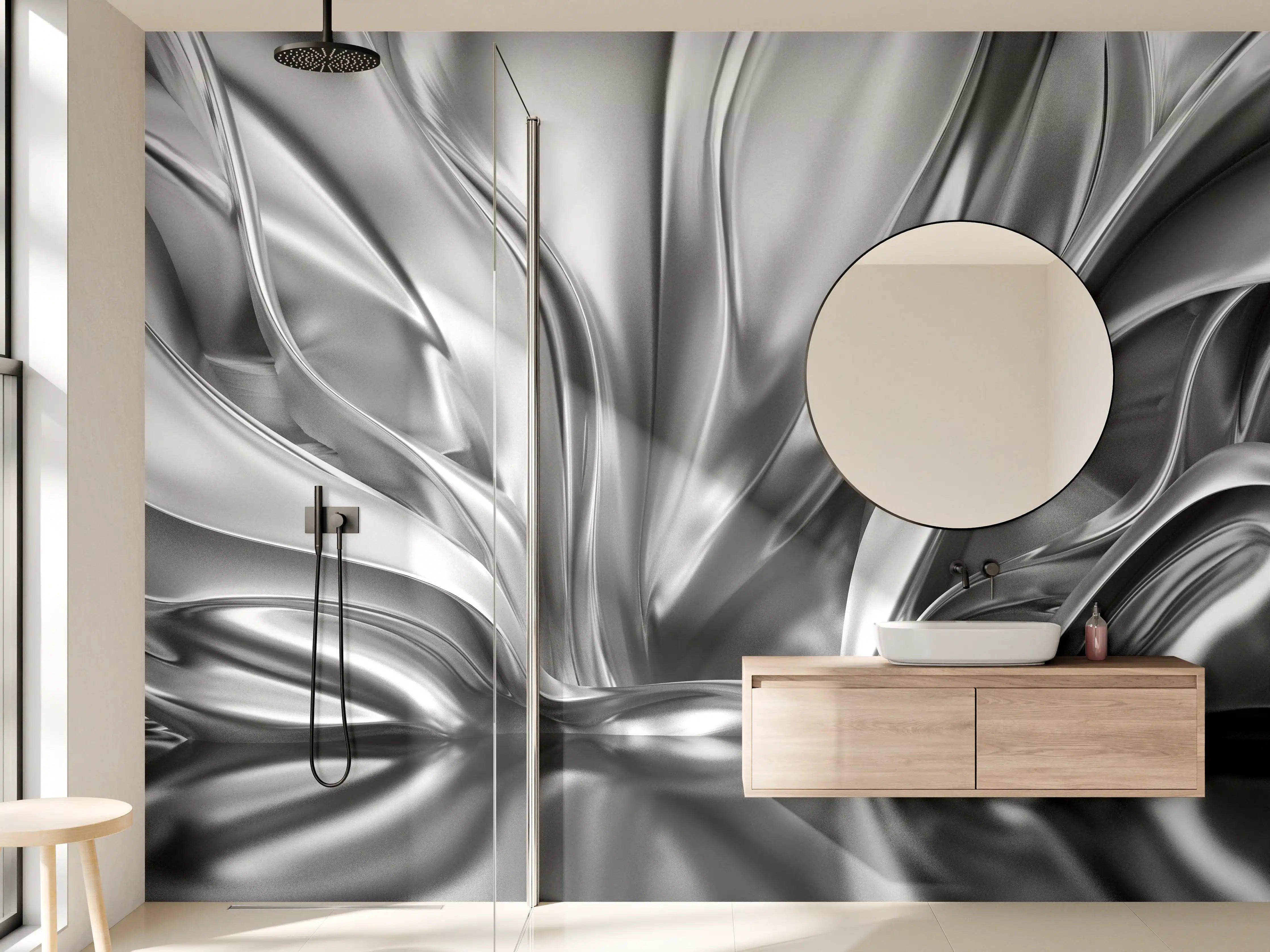 Wandverkleidung Bad - Luxuriöse Metall-Textur in Schwarz-Weiß