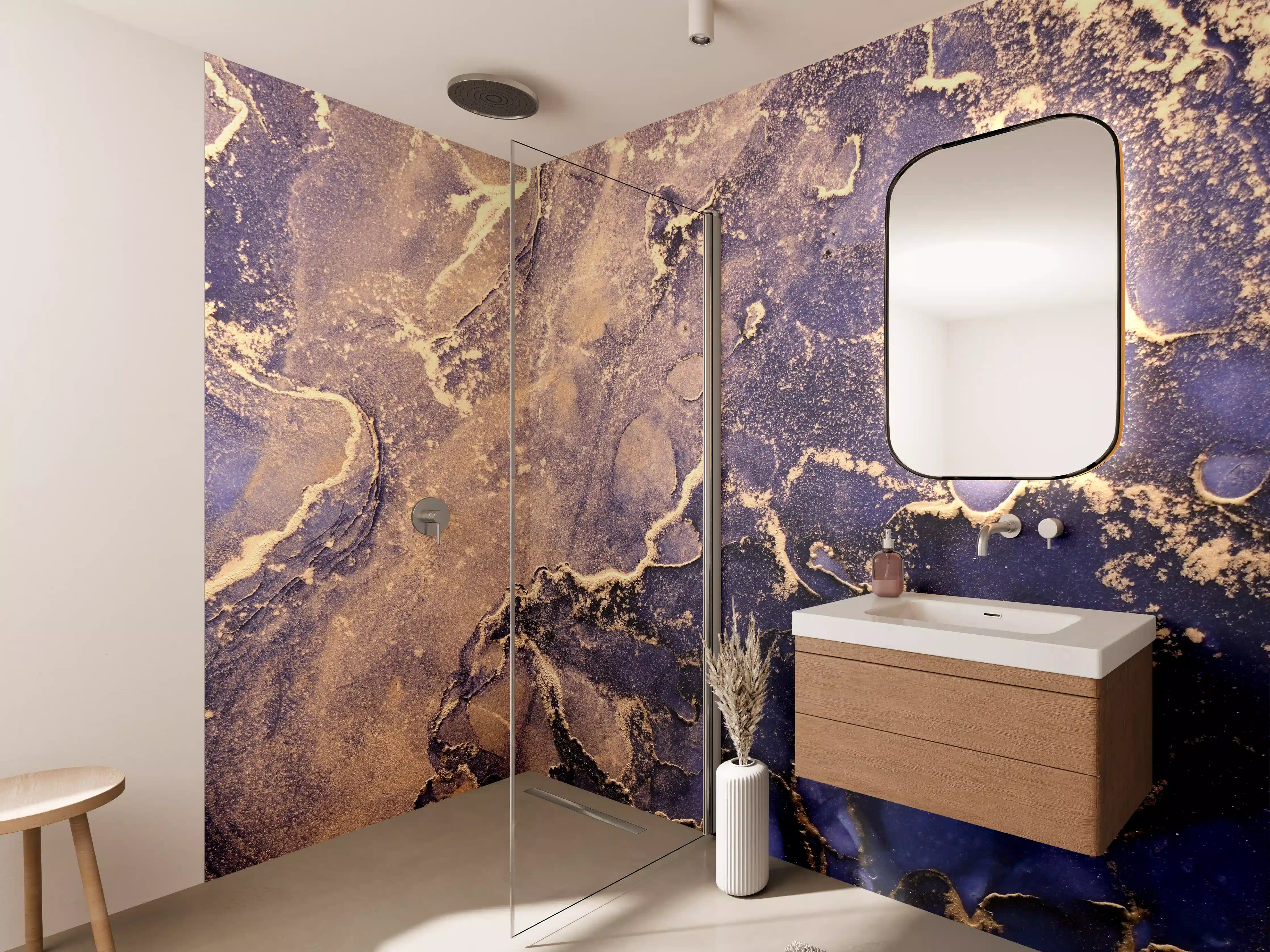 Wandverkleidung Bad - Luxury Blue Gold Marbling