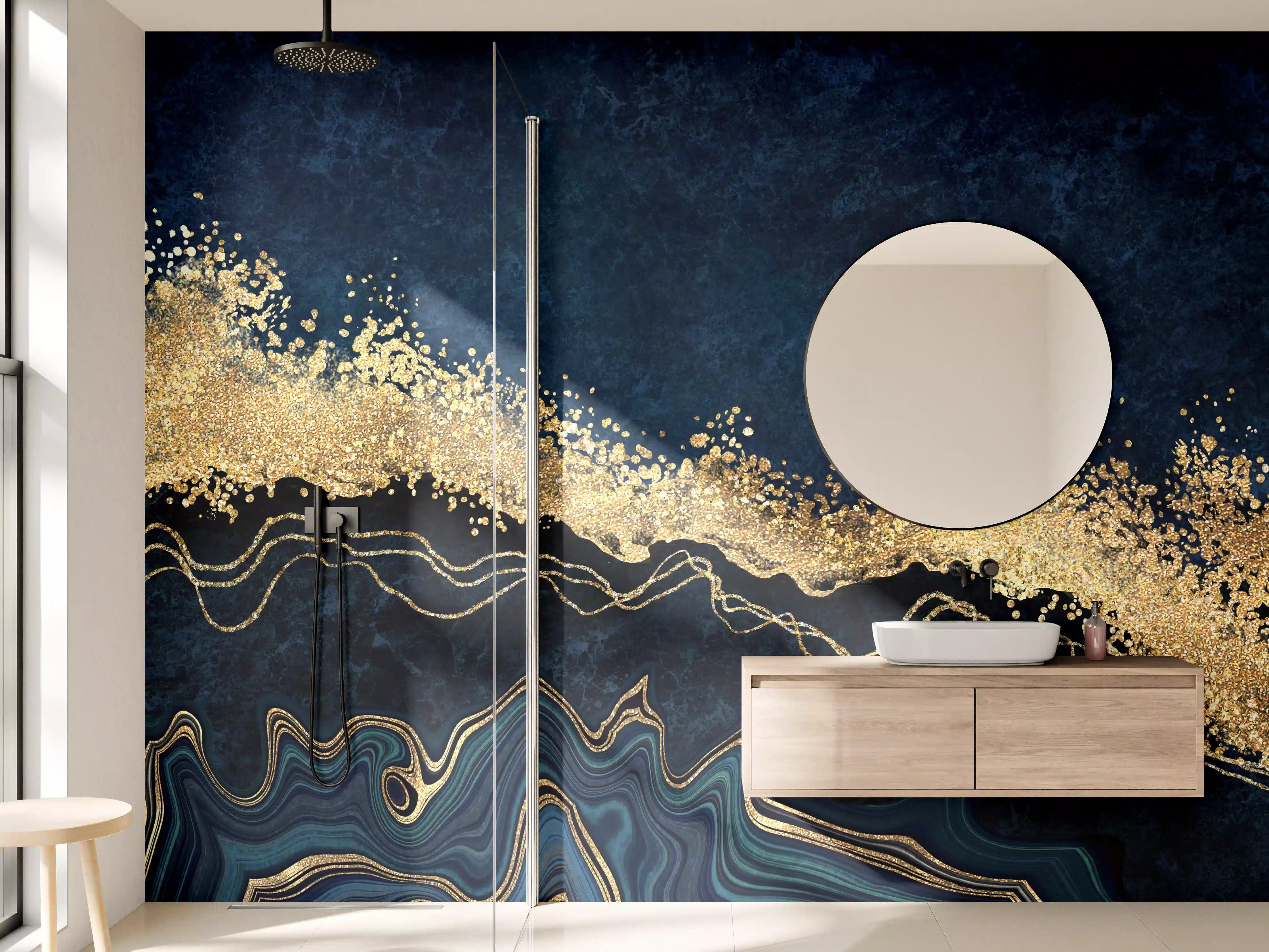 Wandverkleidung Bad - Luxus-Gold-Detail mit dunklem Hintergrund