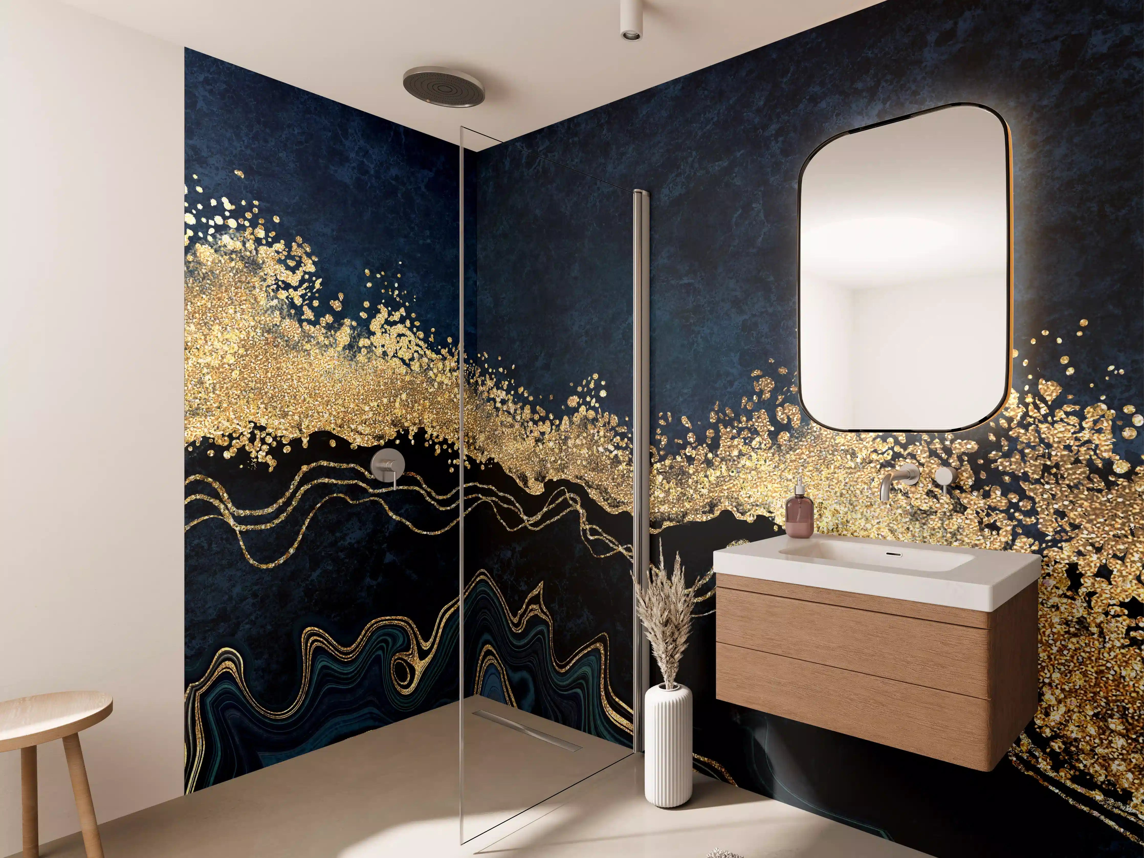 Wandverkleidung Bad - Luxus-Gold-Detail mit dunklem Hintergrund