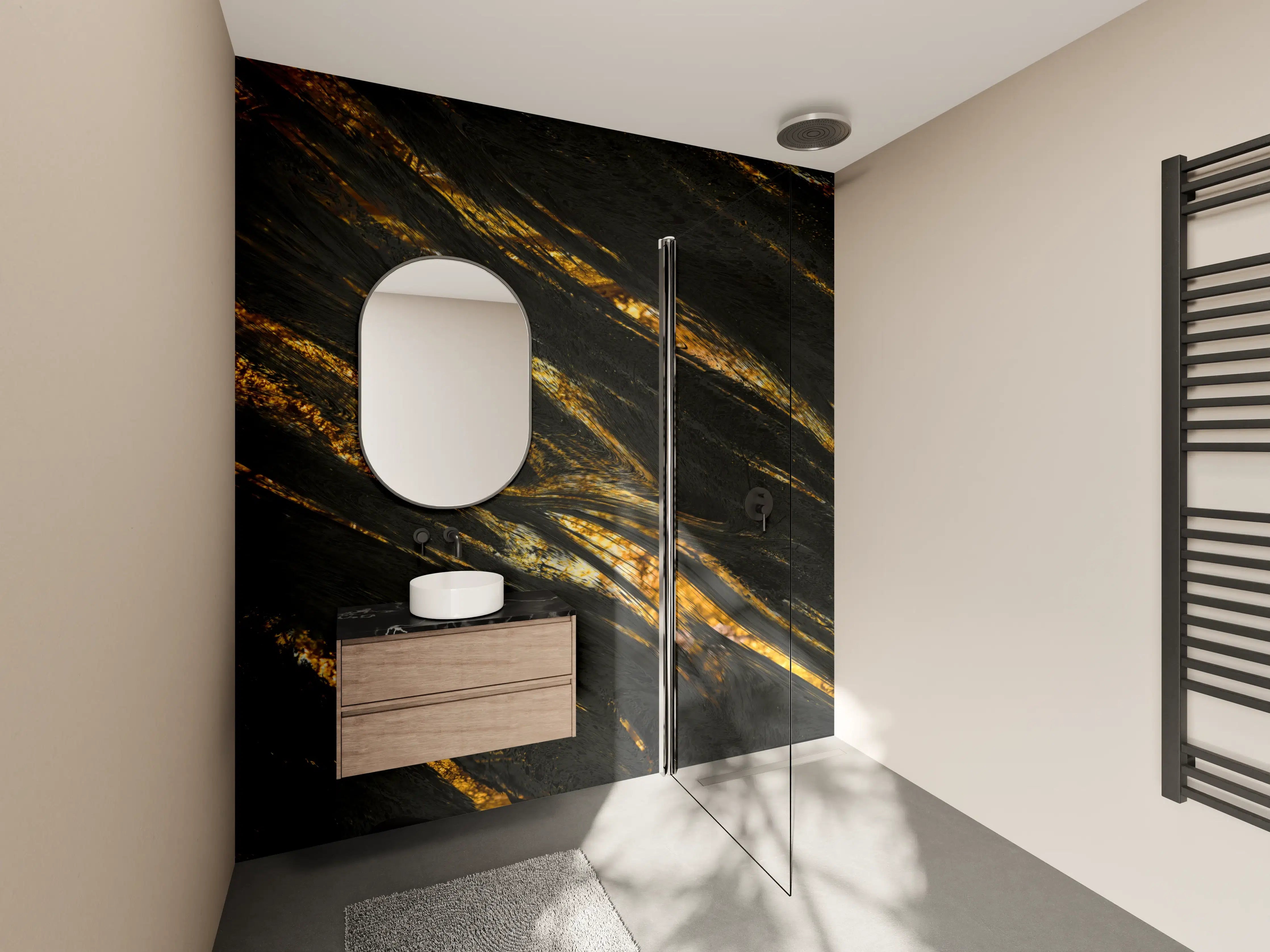 Wandverkleidung Bad - Luxus Gold Marmor-Holz Textur