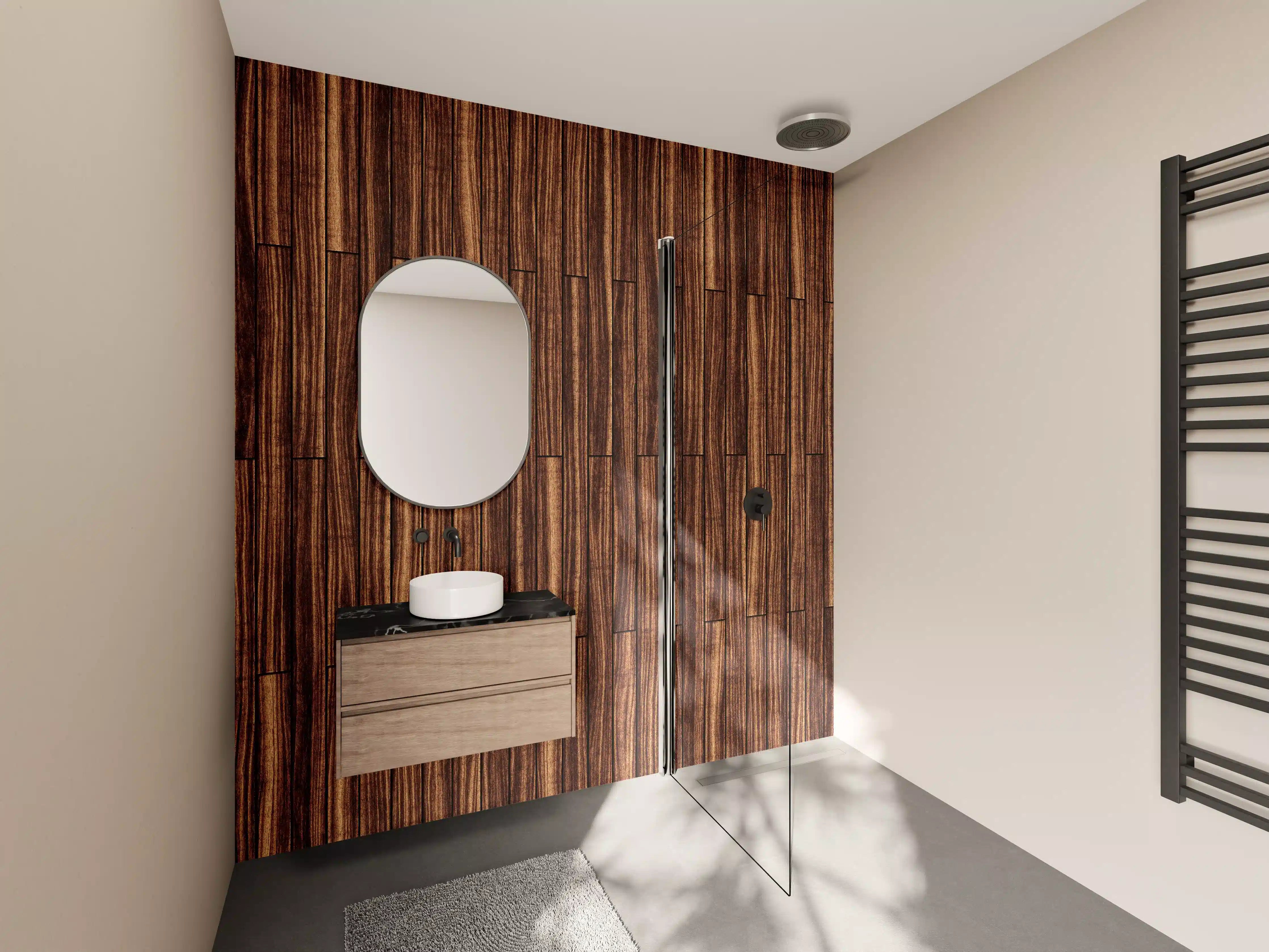 Wandverkleidung Bad - Luxus-Holzverkleidung mit warmem Braunton