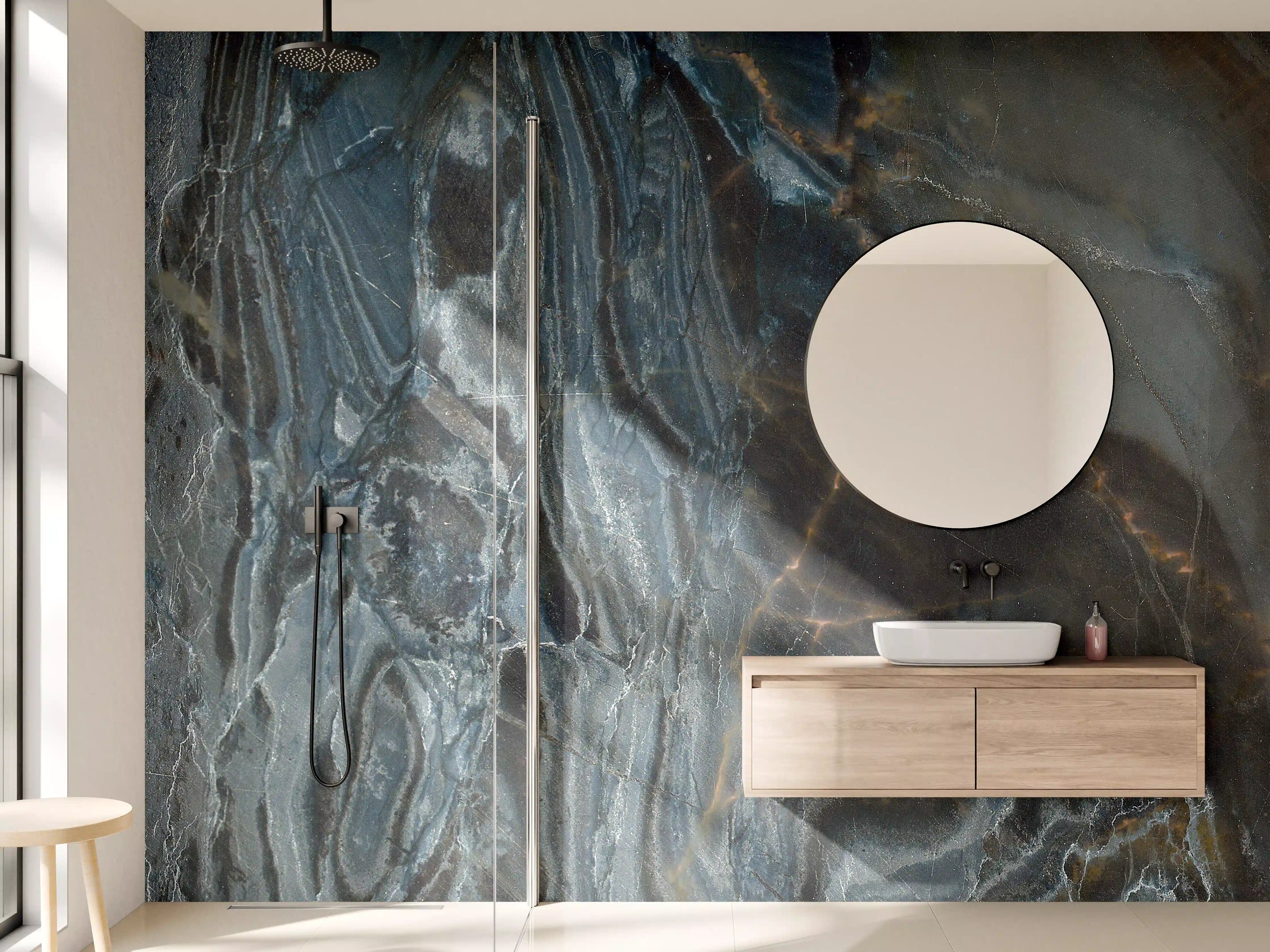 Wandverkleidung Bad - Luxus-Marmor-Optik in Dunkelgrau und Braun