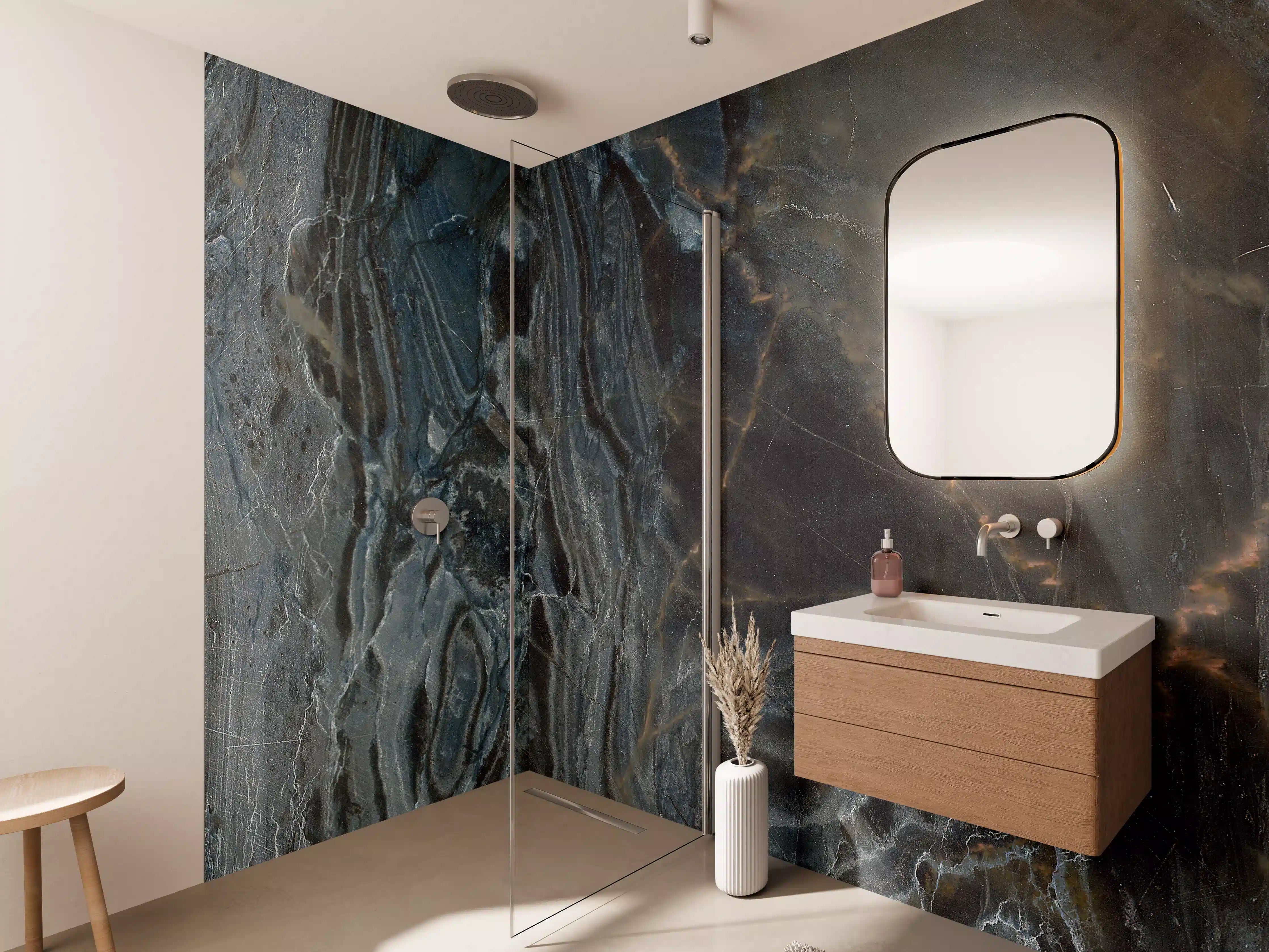 Wandverkleidung Bad - Luxus-Marmor-Optik in Dunkelgrau und Braun