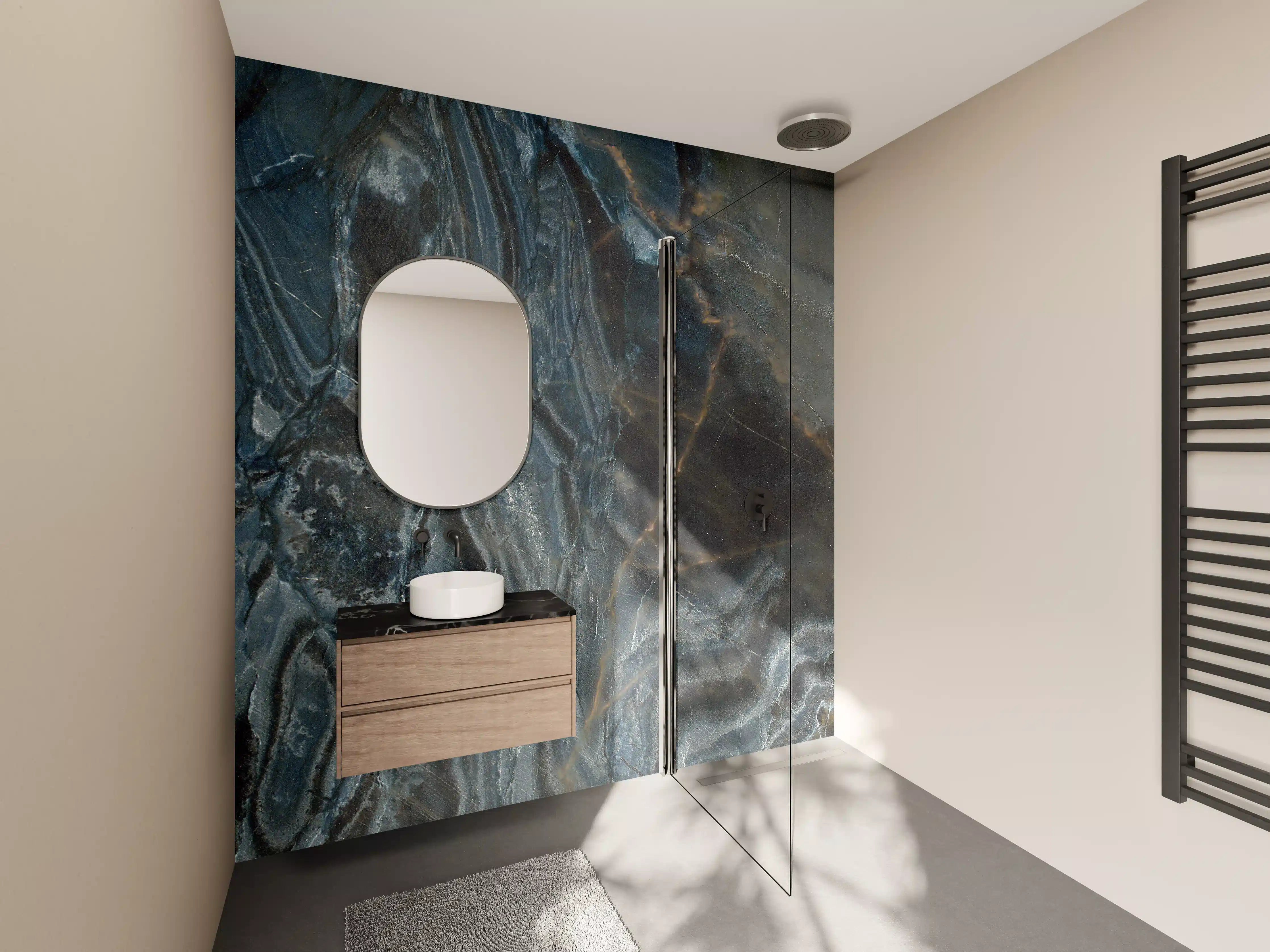 Wandverkleidung Bad - Luxus-Marmor-Optik in Dunkelgrau und Braun