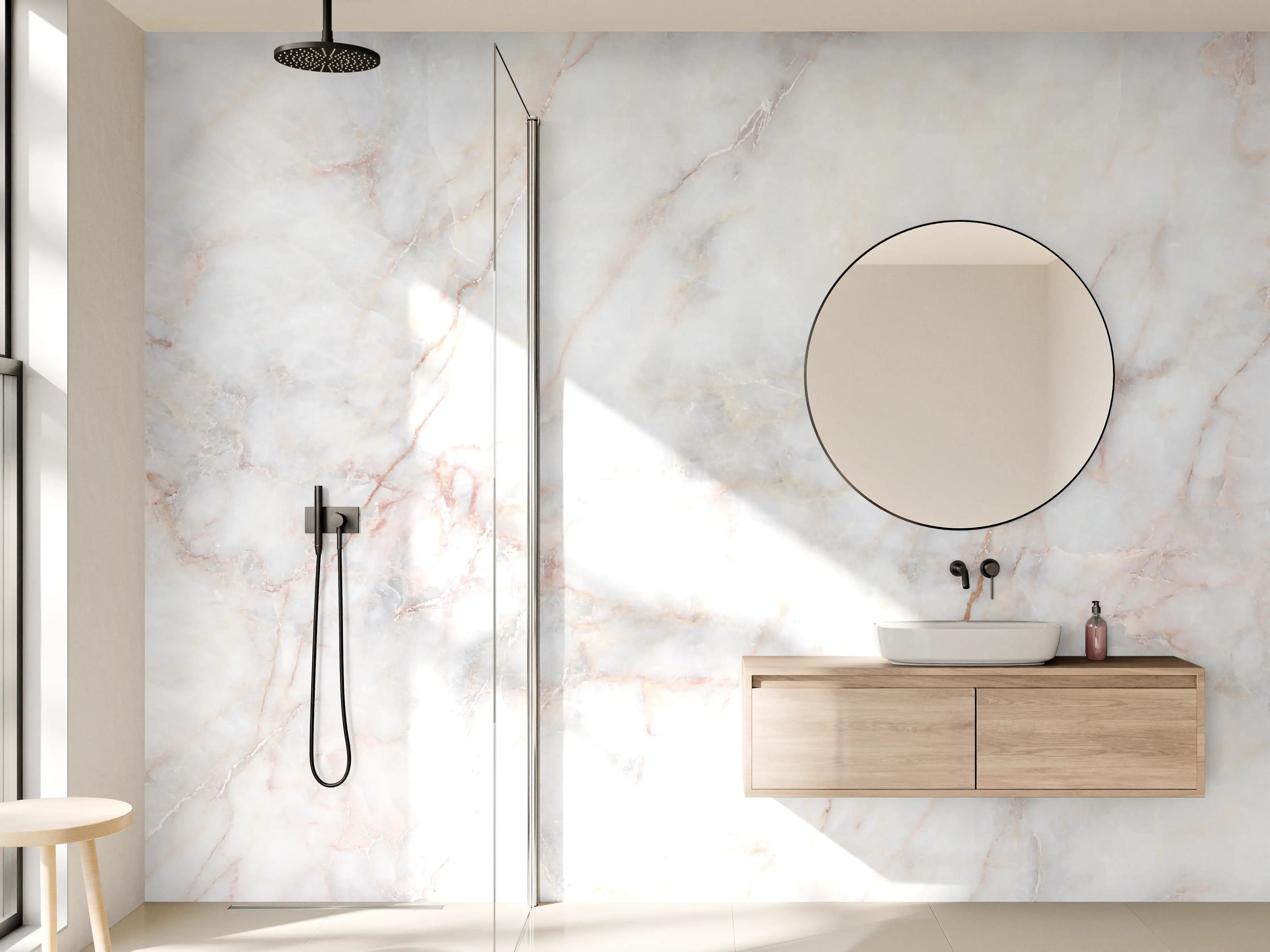 Wandverkleidung Bad - Luxus-Marmor-Textur in Weiß und Rosa