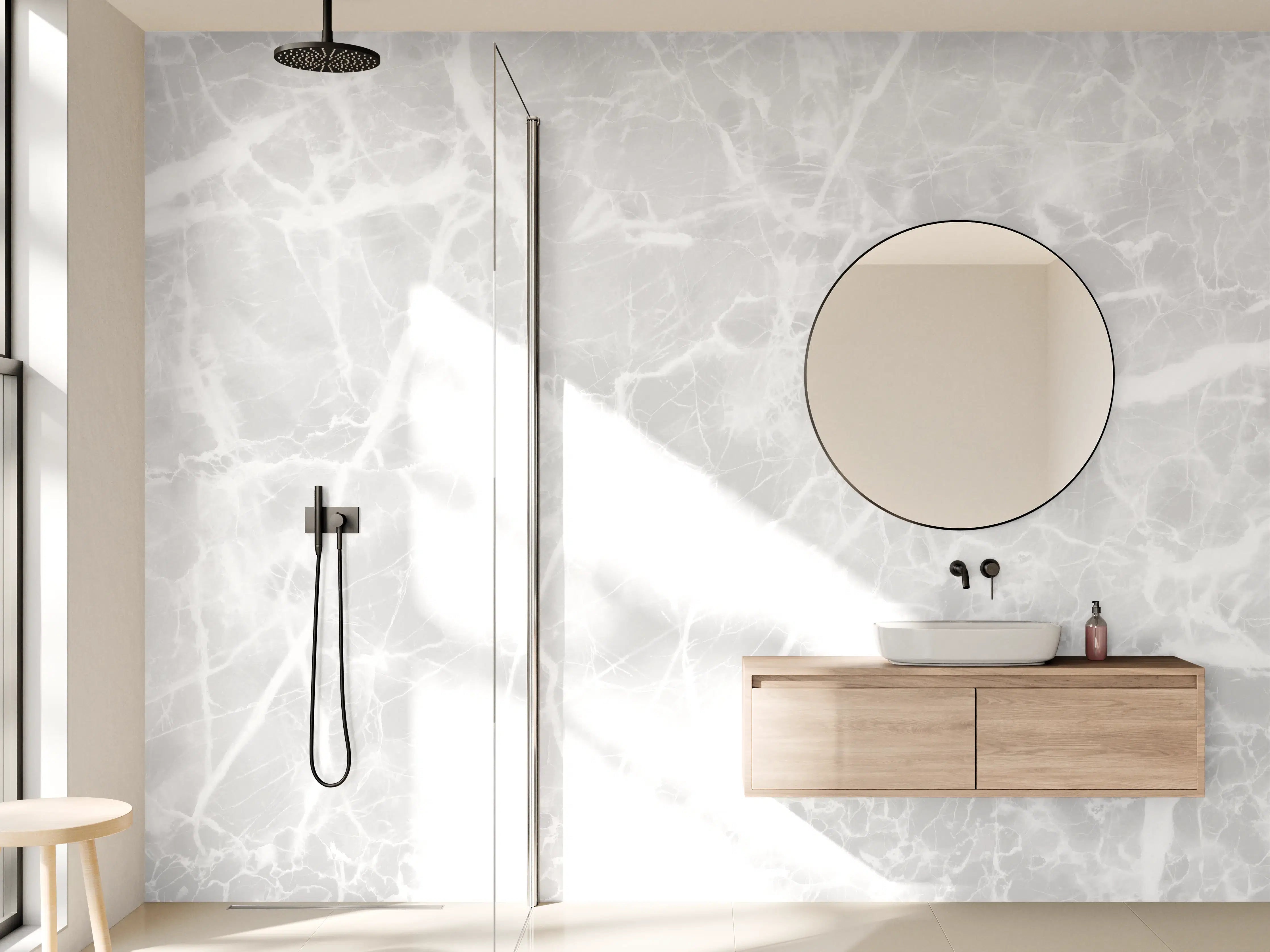 Wandverkleidung Bad - Luxus Weiß-Grau Marmor