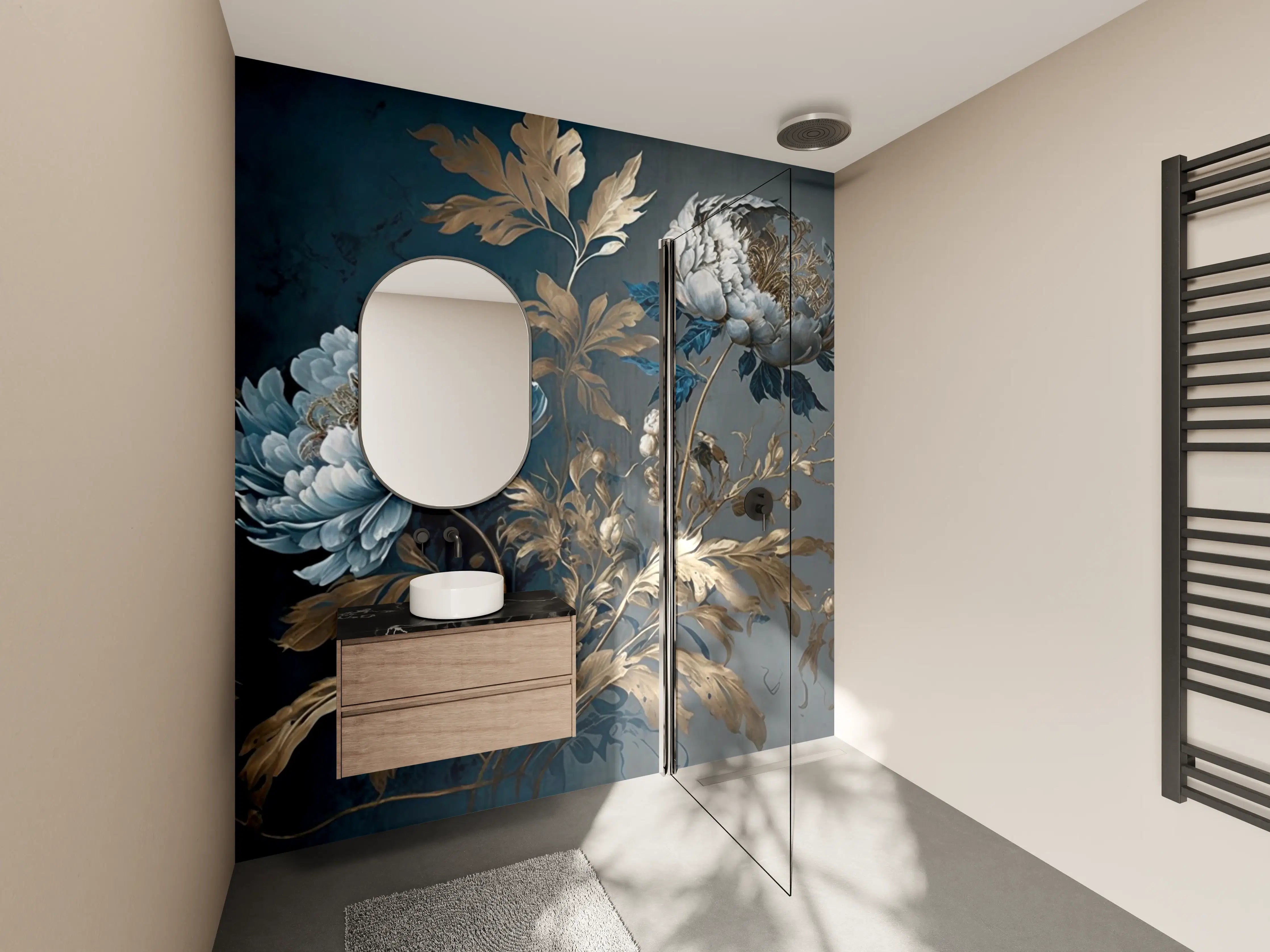 Wandverkleidung Bad - Luxus-Weiße Blumen mit Goldakzenten