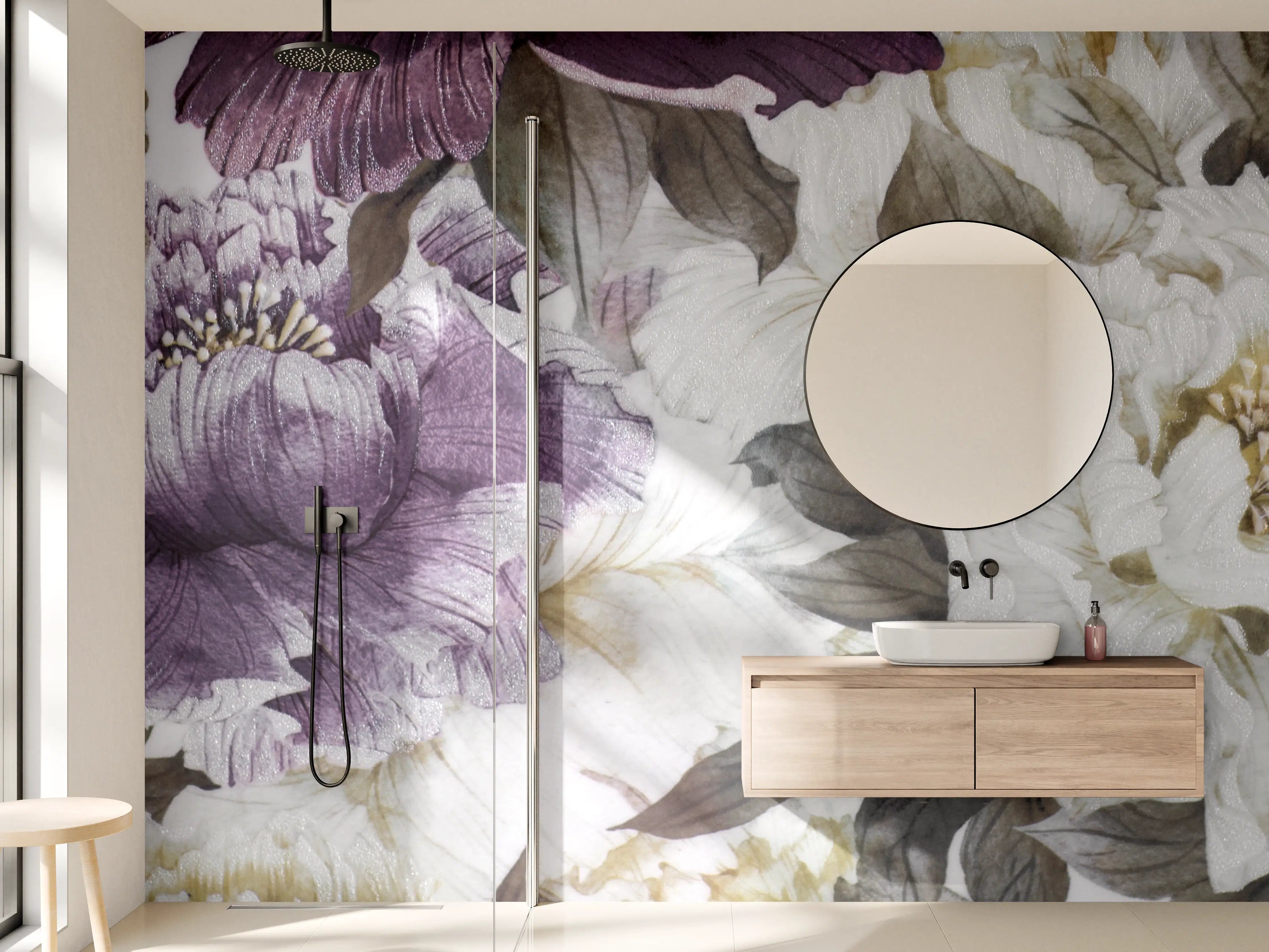 Wandverkleidung Bad - Luxus-Weiße und Lila Blumenmuster