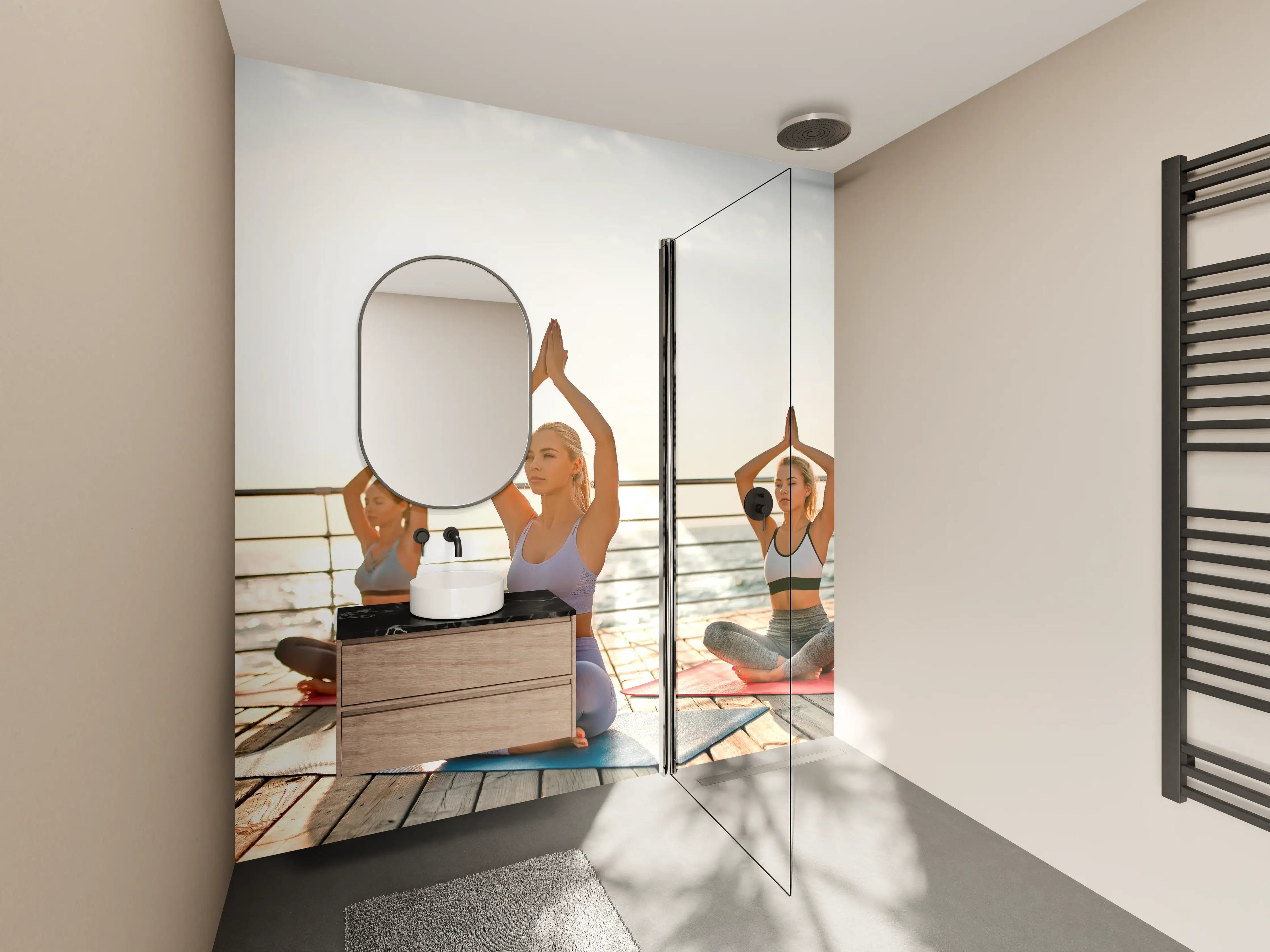 Wandverkleidung Bad - Mädchen beim Yoga am Morgen