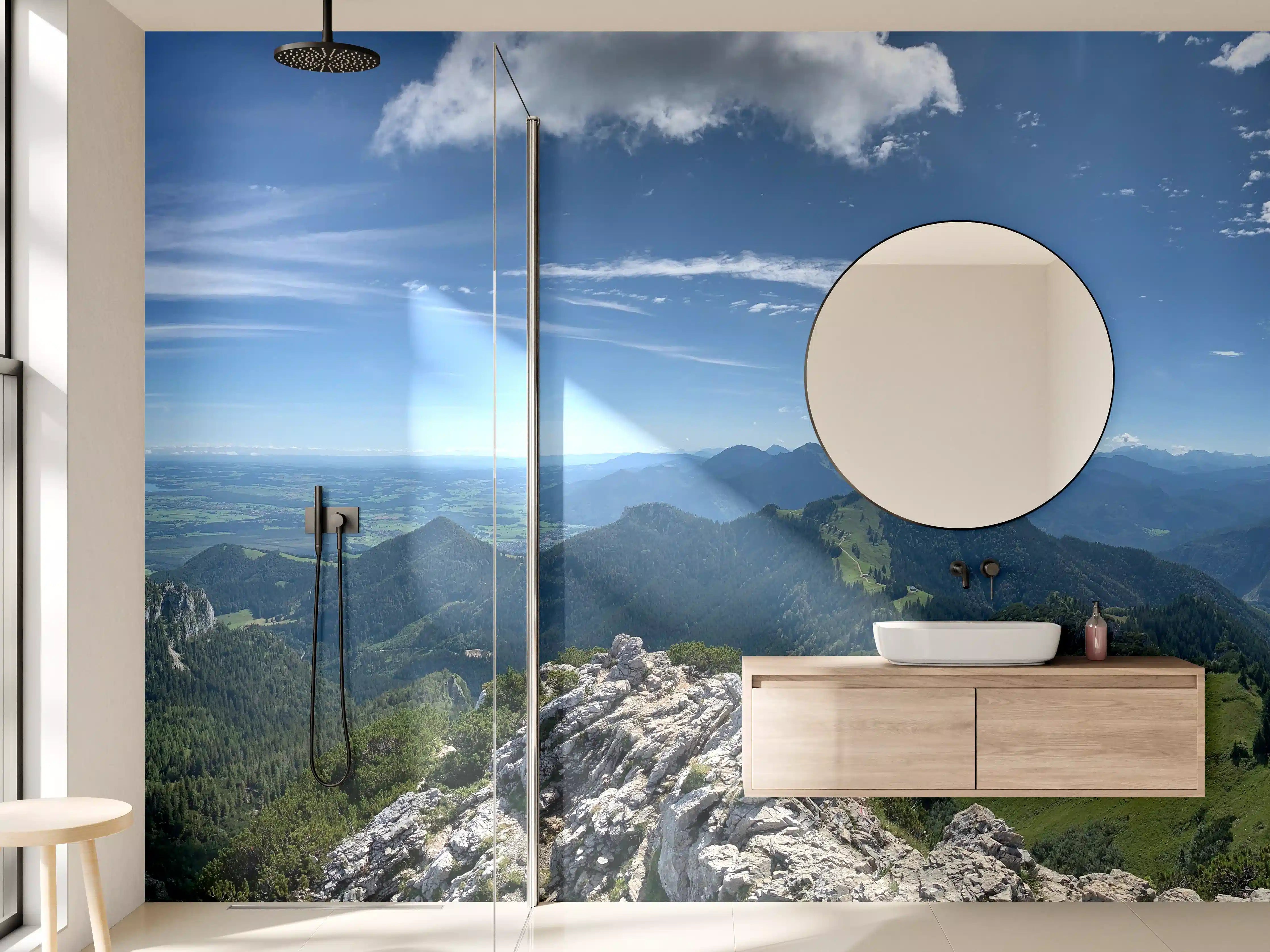 Wandverkleidung Bad - Majestätischer Bergpanoramablick