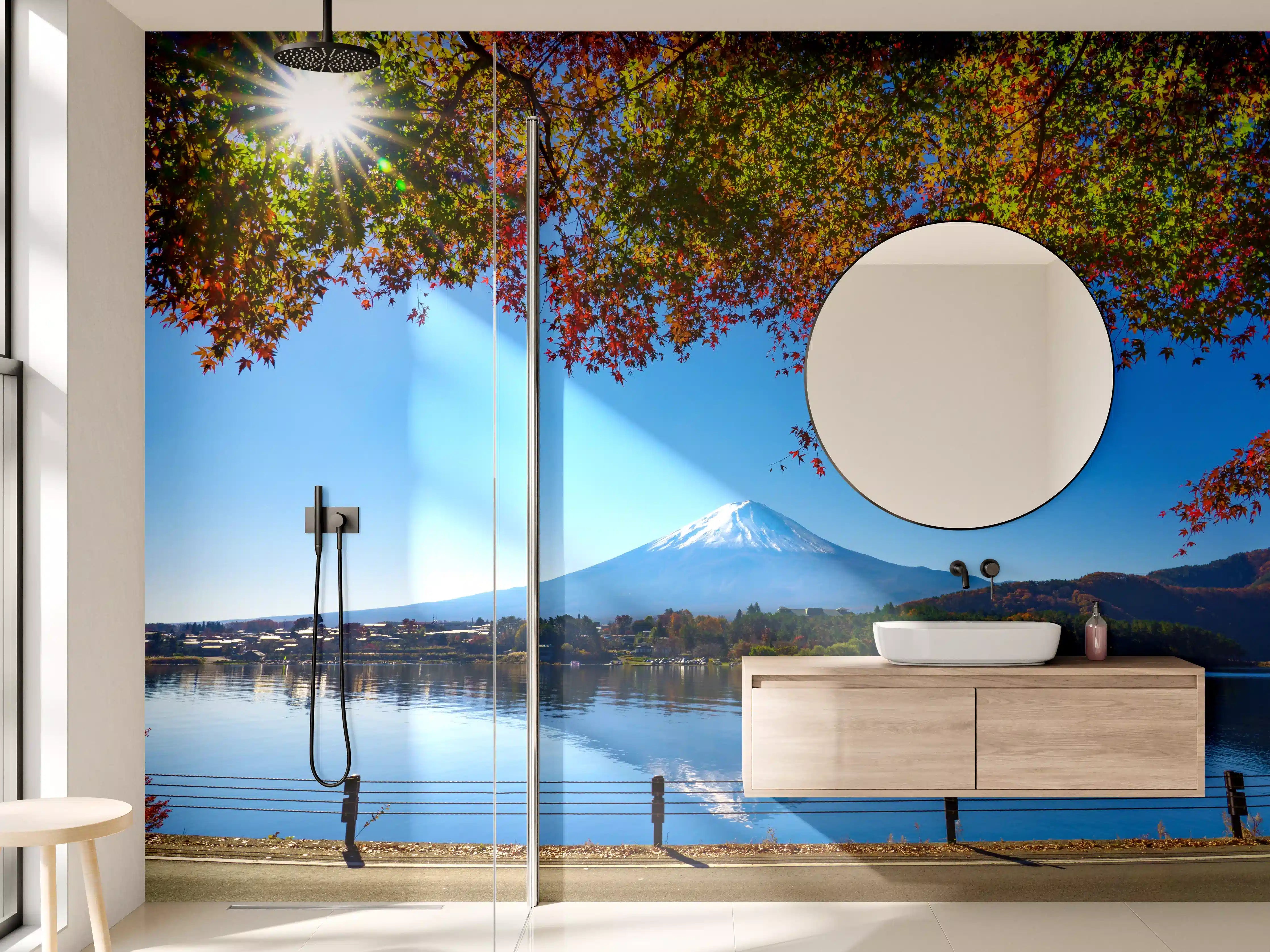 Wandverkleidung Bad - Majestätischer Mount Fuji bei Sonnenaufgang