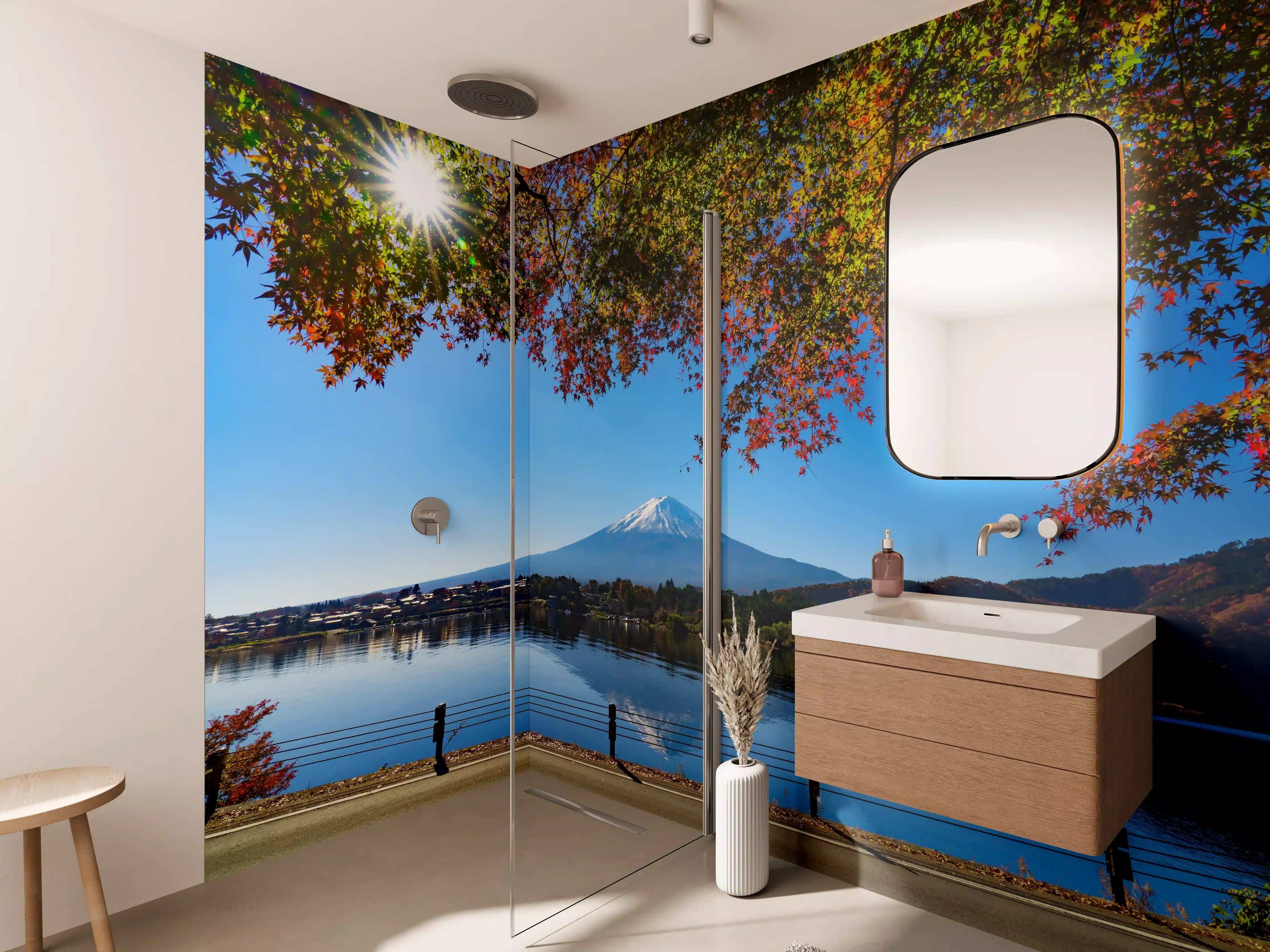 Wandverkleidung Bad - Majestätischer Mount Fuji bei Sonnenaufgang