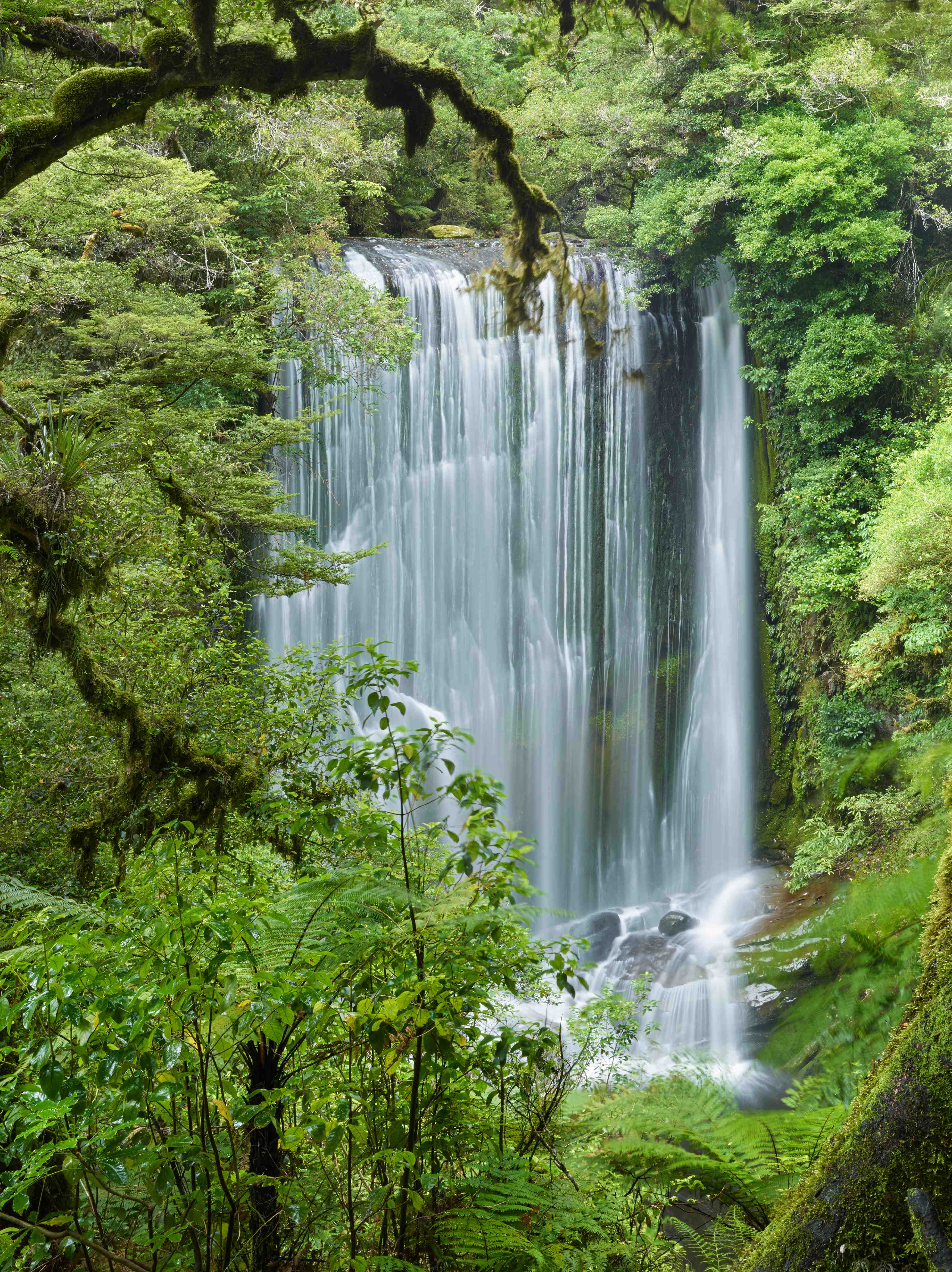 Wandverkleidung Bad-Majestätischer Wasserfall in üppigem Grün