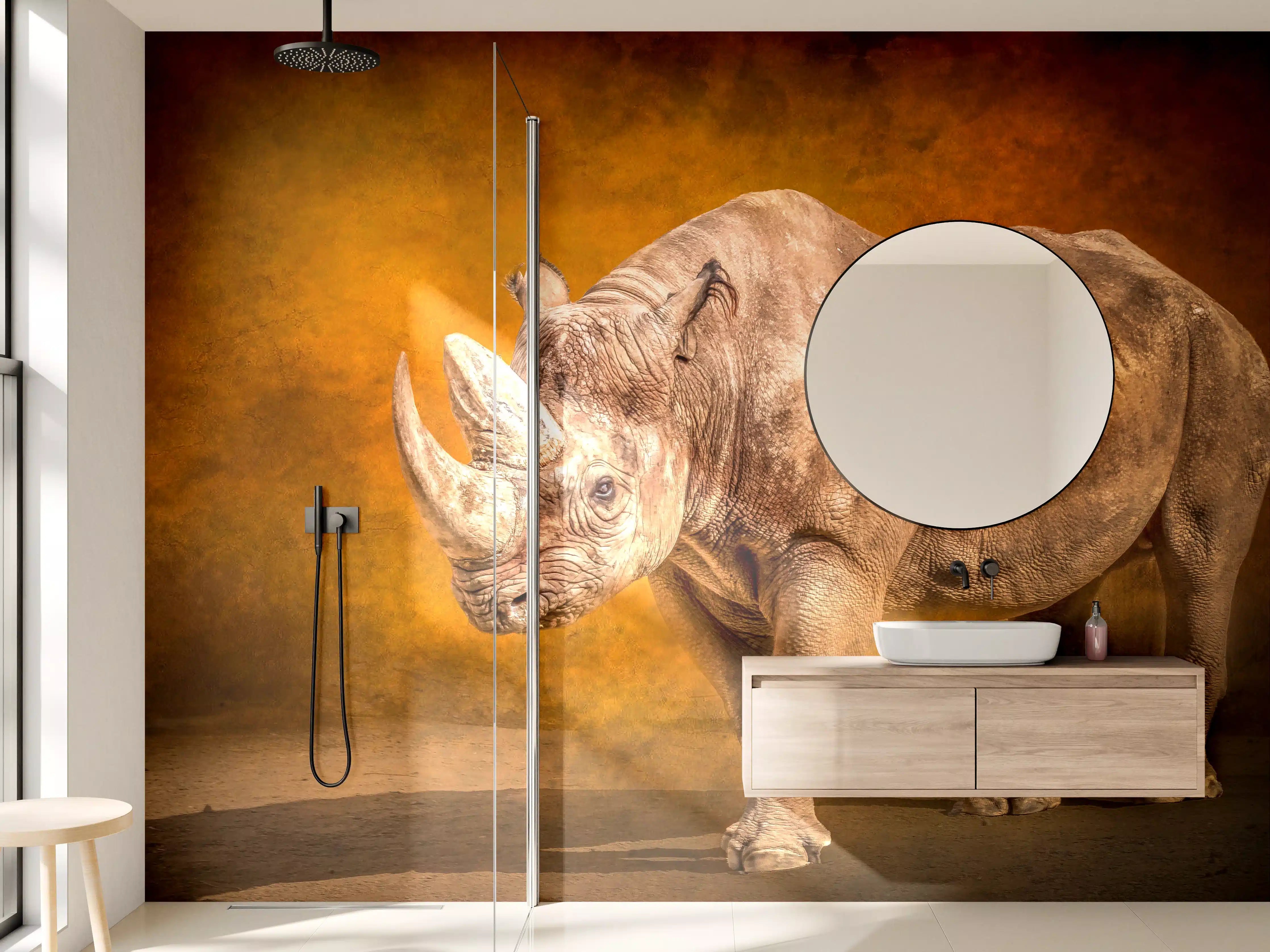 Wandverkleidung Bad - Majestätisches Nashorn