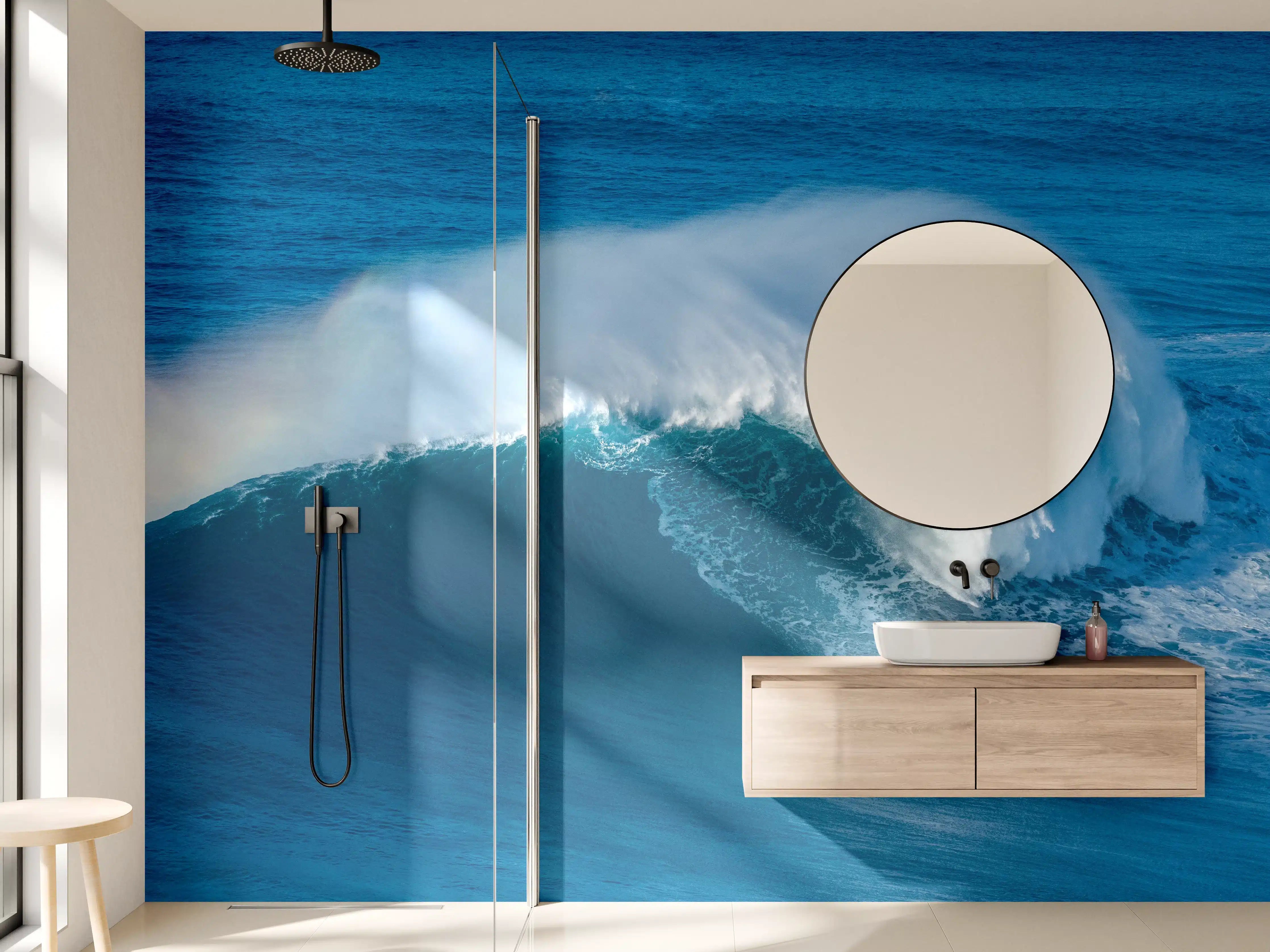 Wandverkleidung Bad - Majestische Meereswelle bei Sonnenlicht