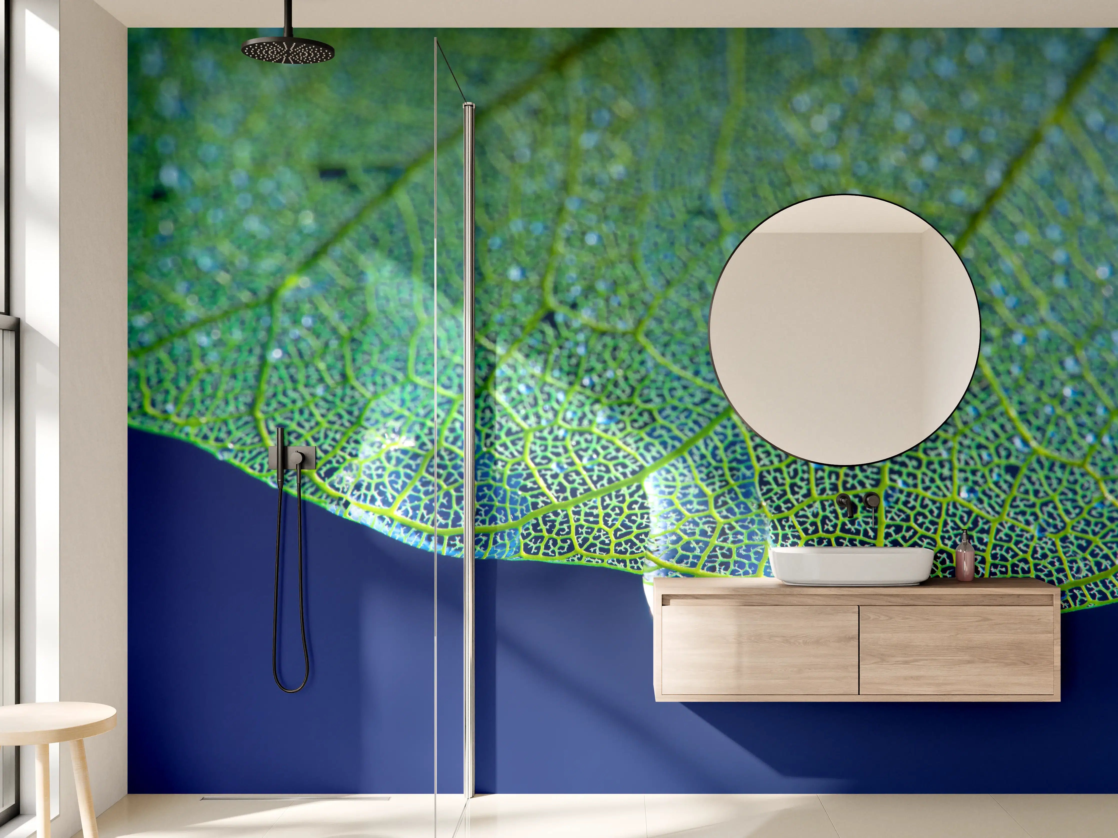 Wandverkleidung Bad - Makroaufnahme Grünes Blattgeäder