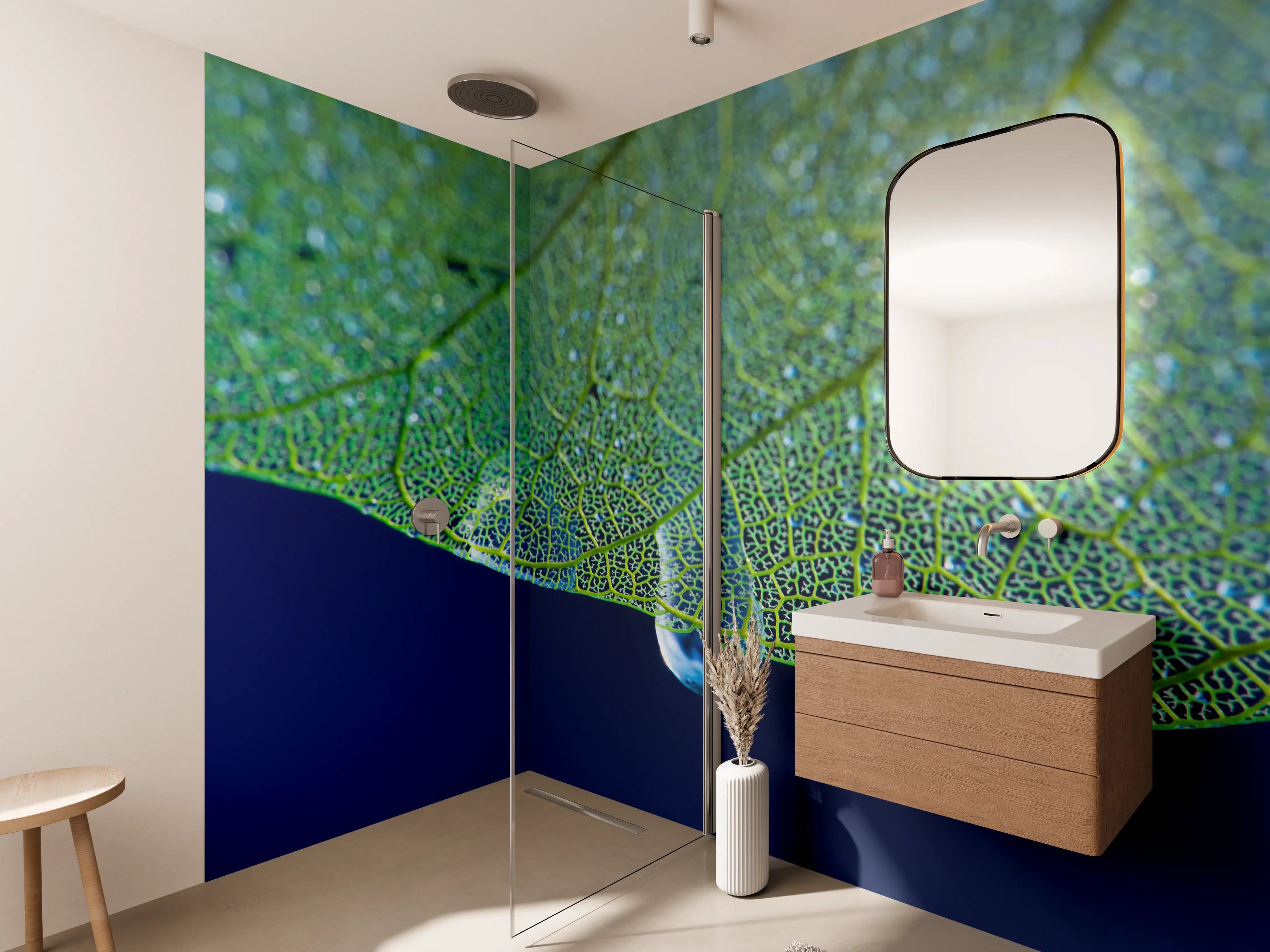 Wandverkleidung Bad - Makroaufnahme Grünes Blattgeäder