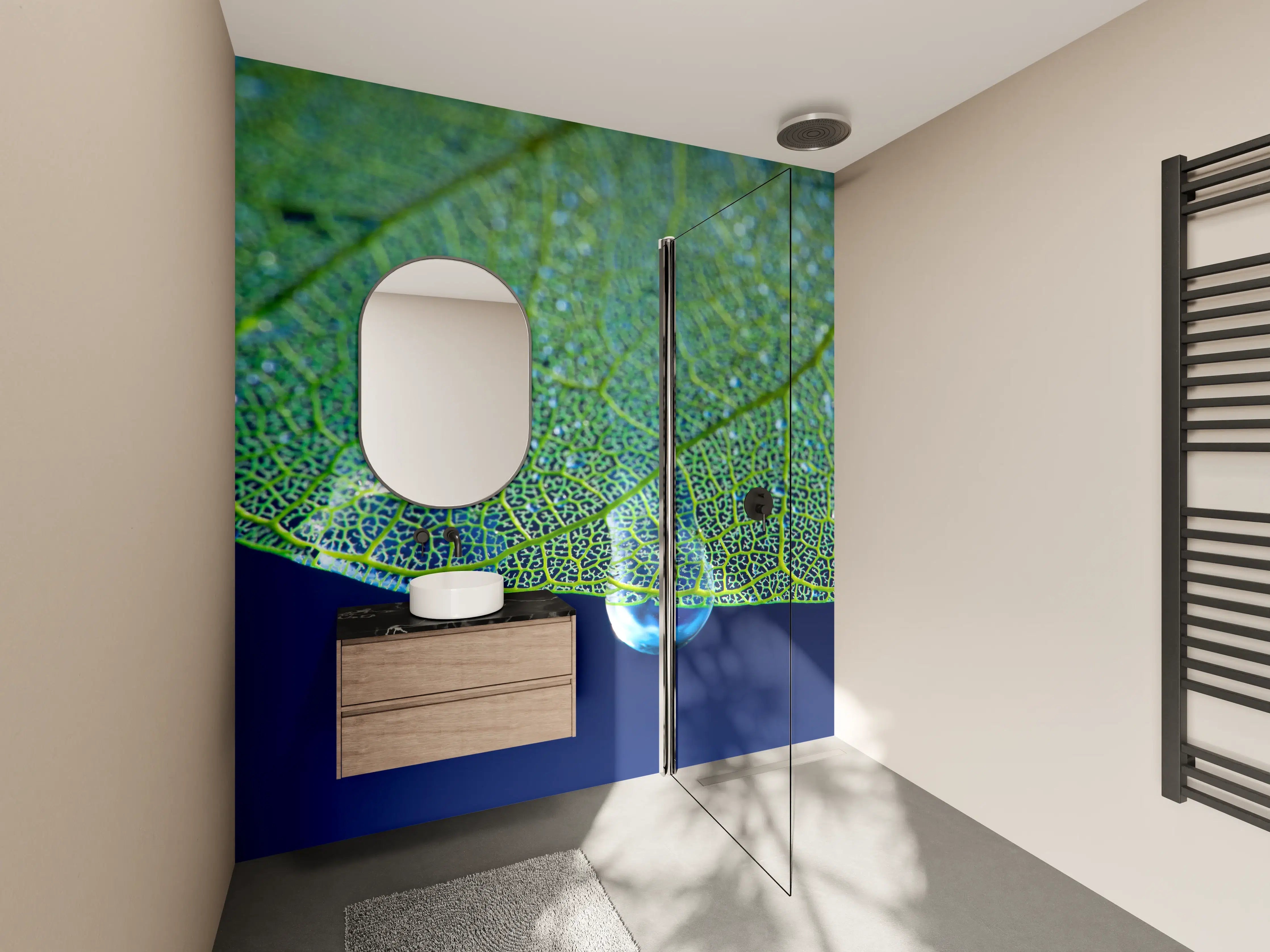 Wandverkleidung Bad - Makroaufnahme Grünes Blattgeäder