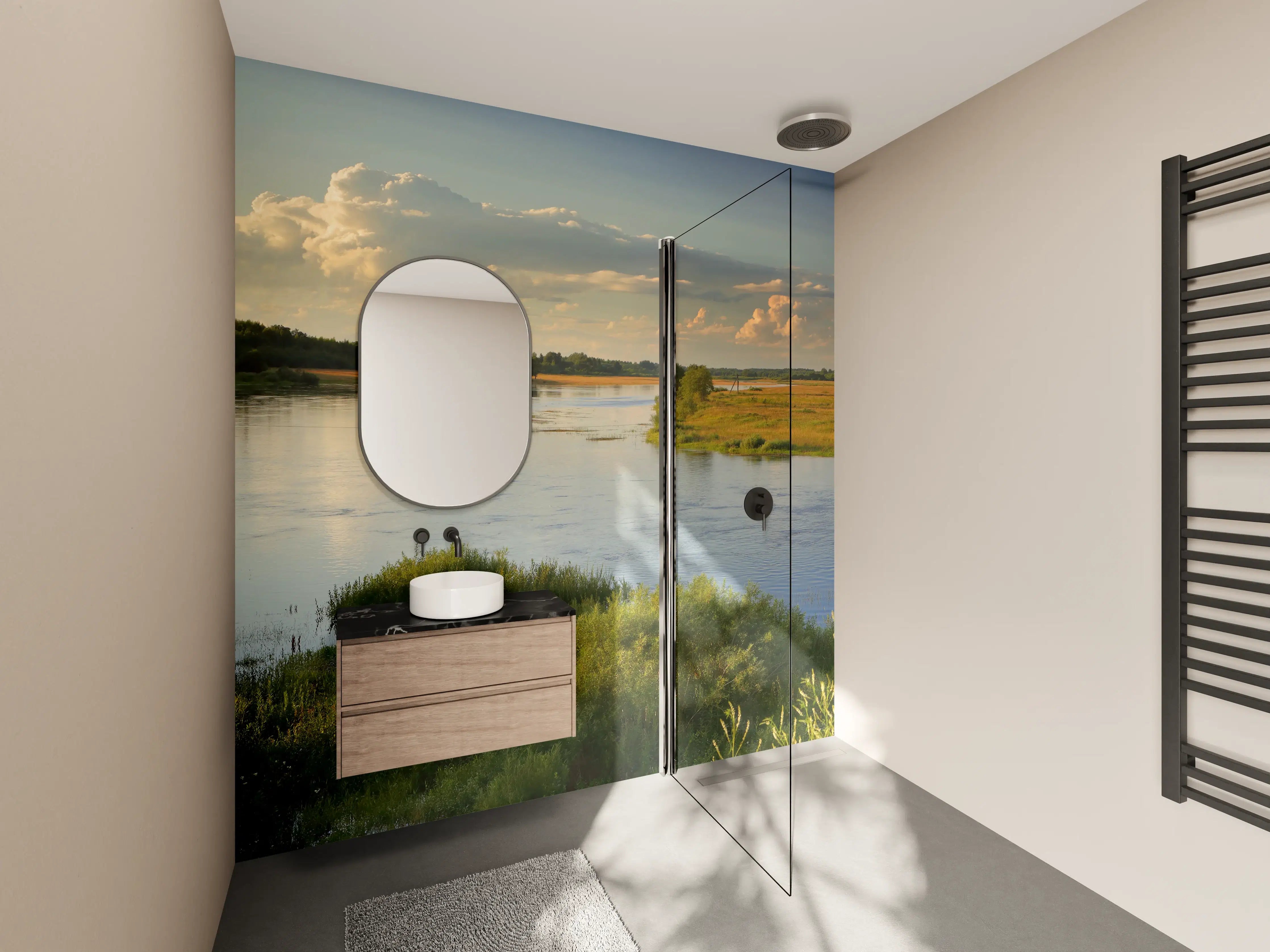Wandverkleidung Bad - Malereffekt auf Wasserlandschaft