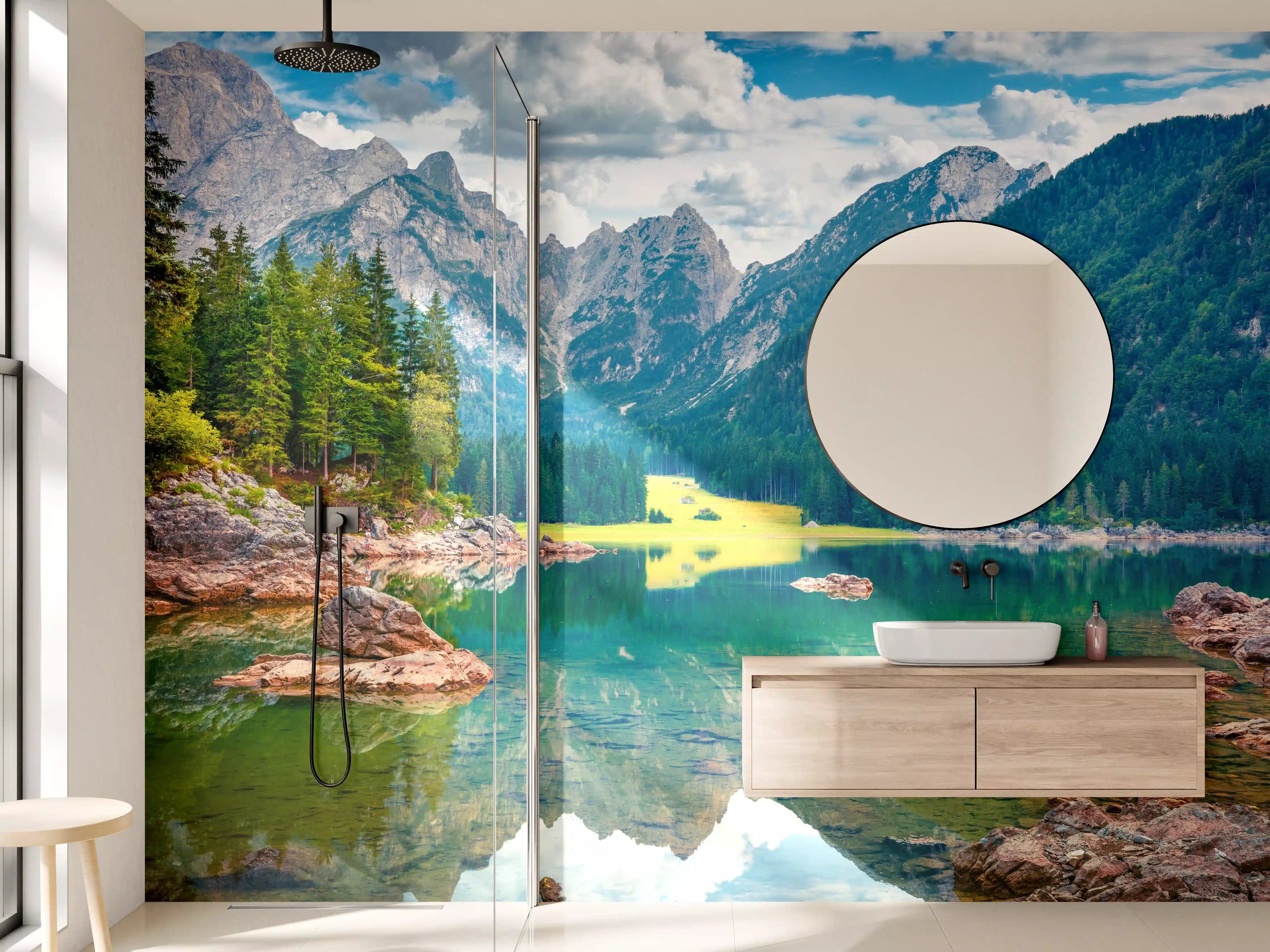 Wandverkleidung Bad - Malerische Sommeransicht des Fusine Sees
