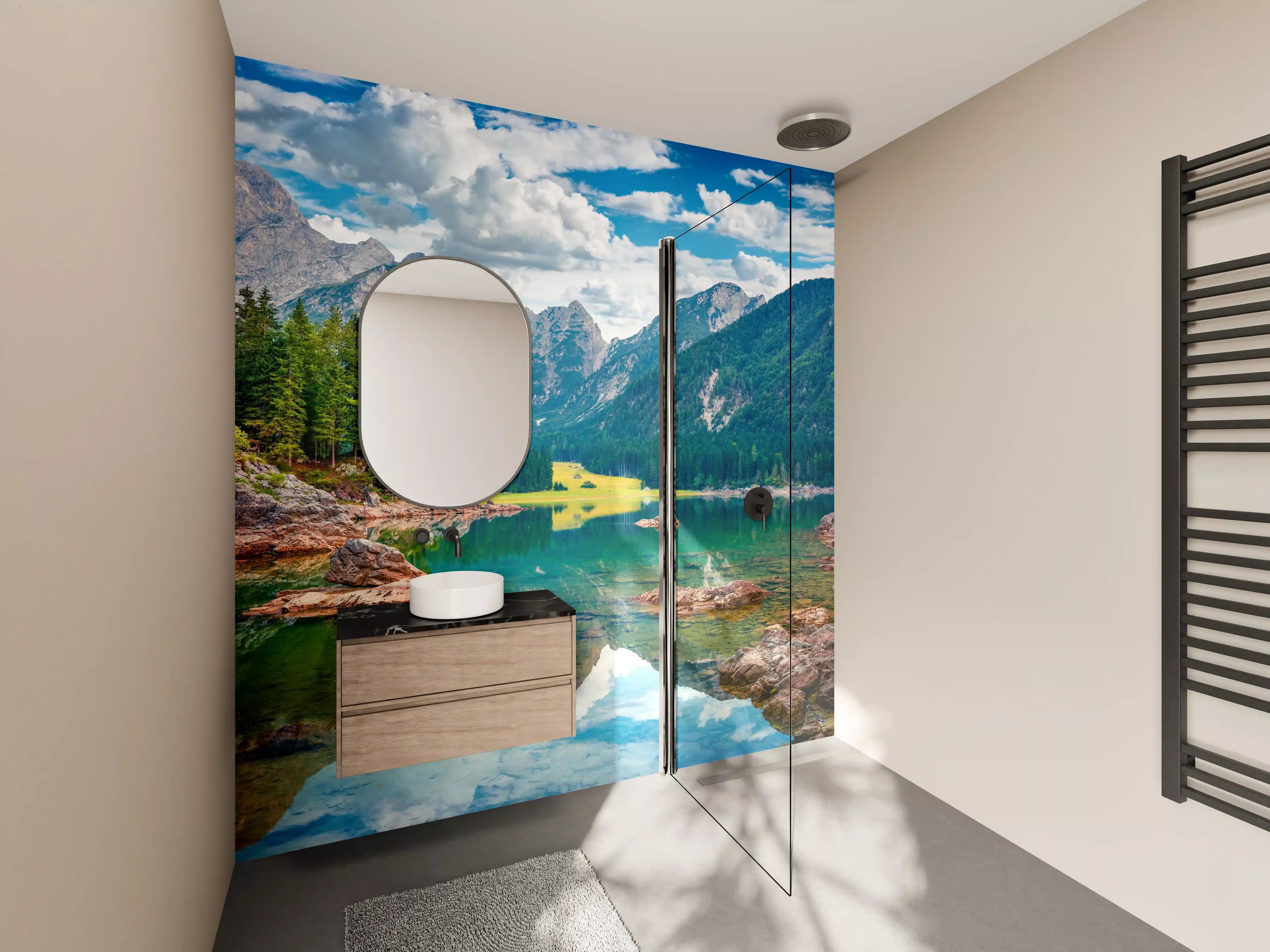 Wandverkleidung Bad - Malerische Sommeransicht des Fusine Sees