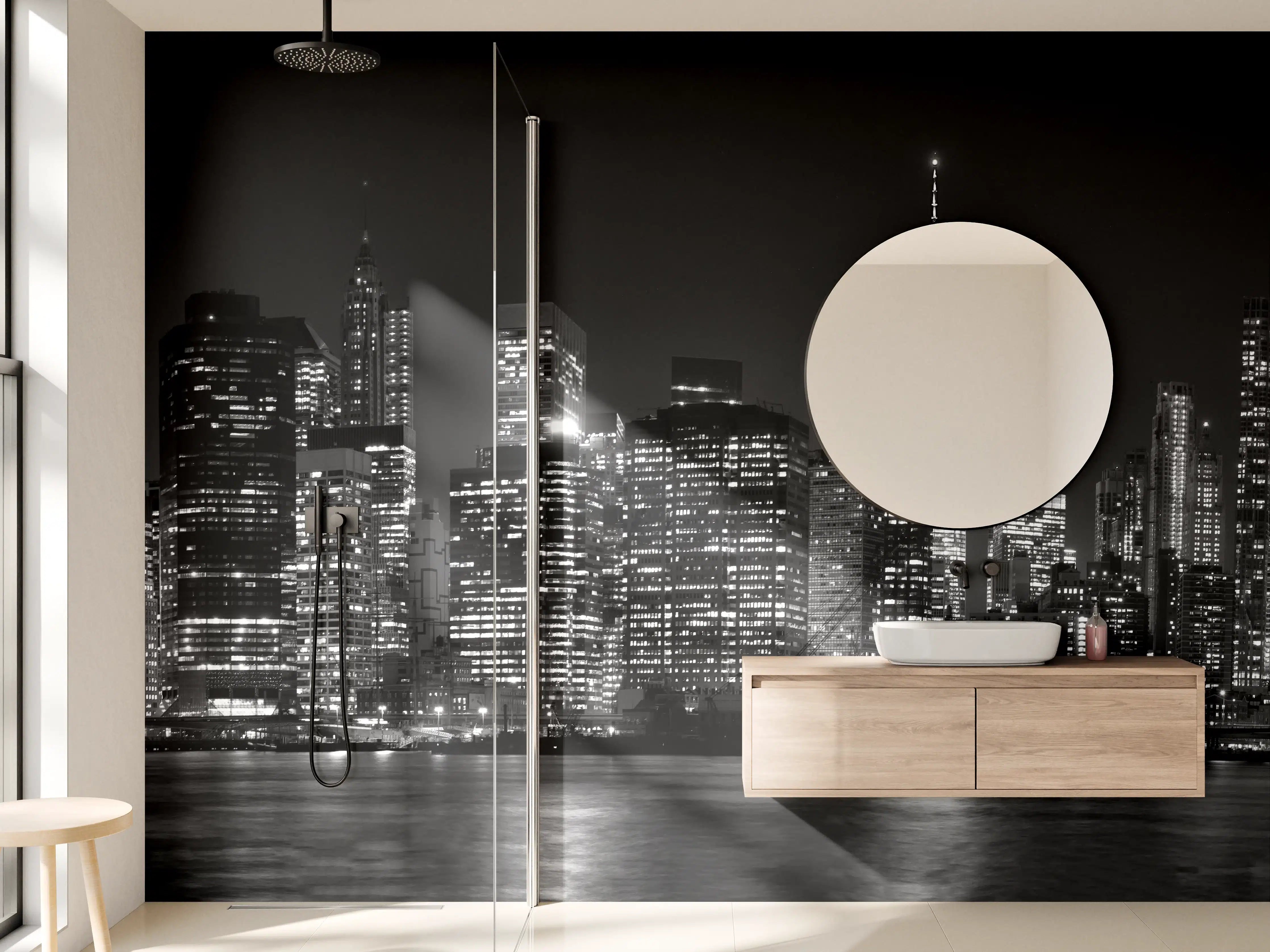 Wandverkleidung Bad - Manhattan Skyline Schwarz-Weiß