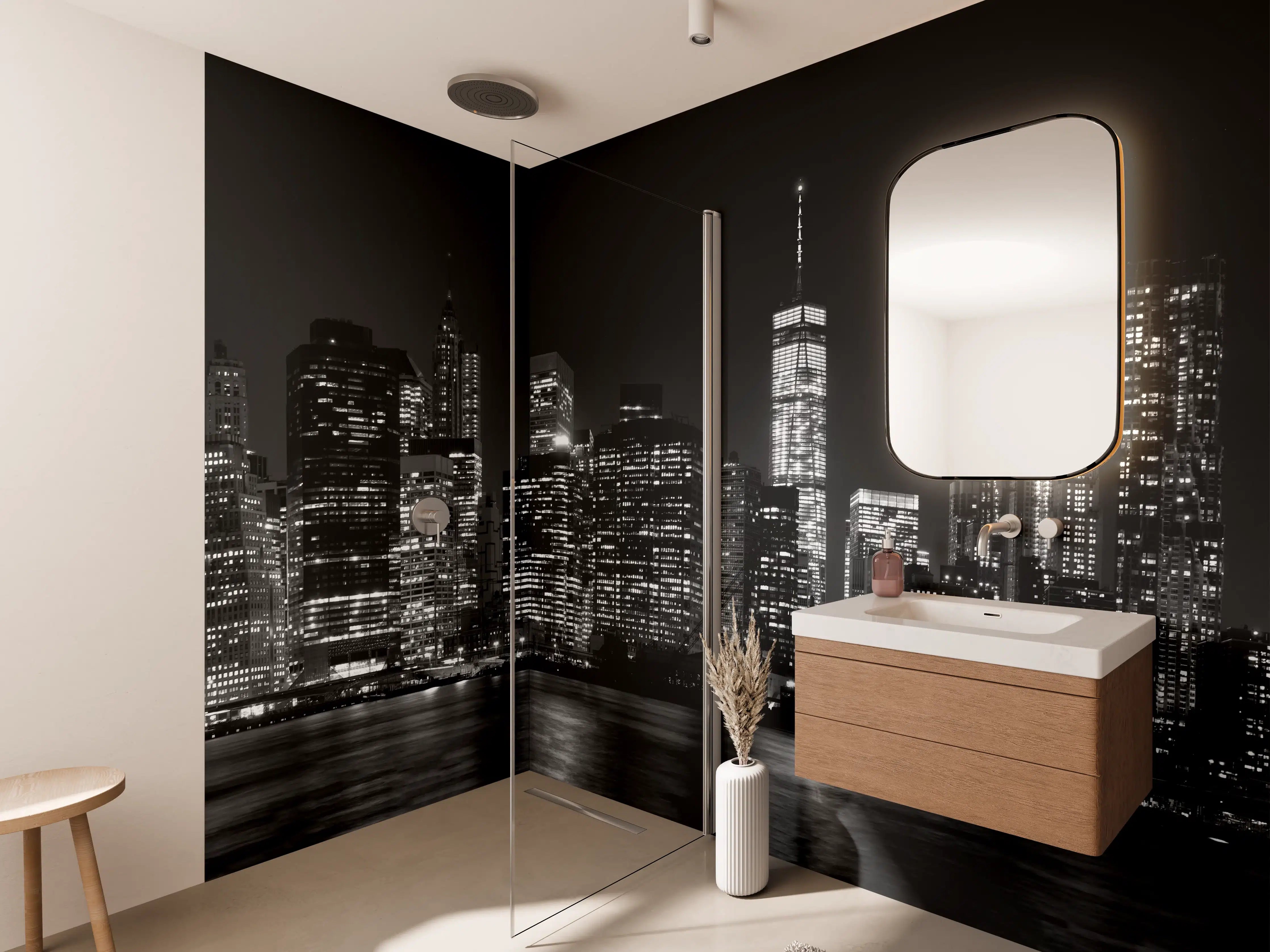 Wandverkleidung Bad - Manhattan Skyline Schwarz-Weiß