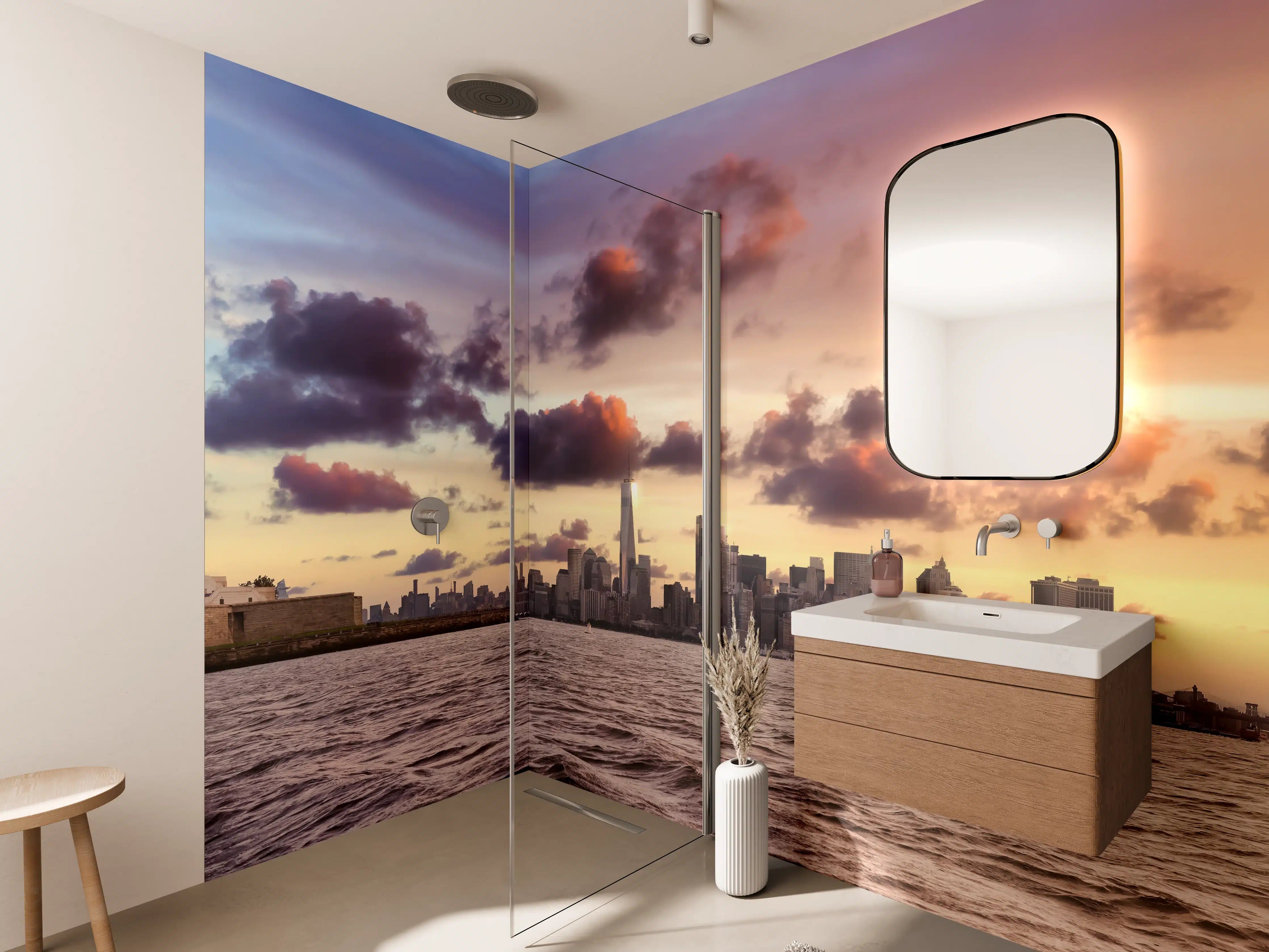 Wandverkleidung Bad - Manhattan Skyline Sonnenuntergang