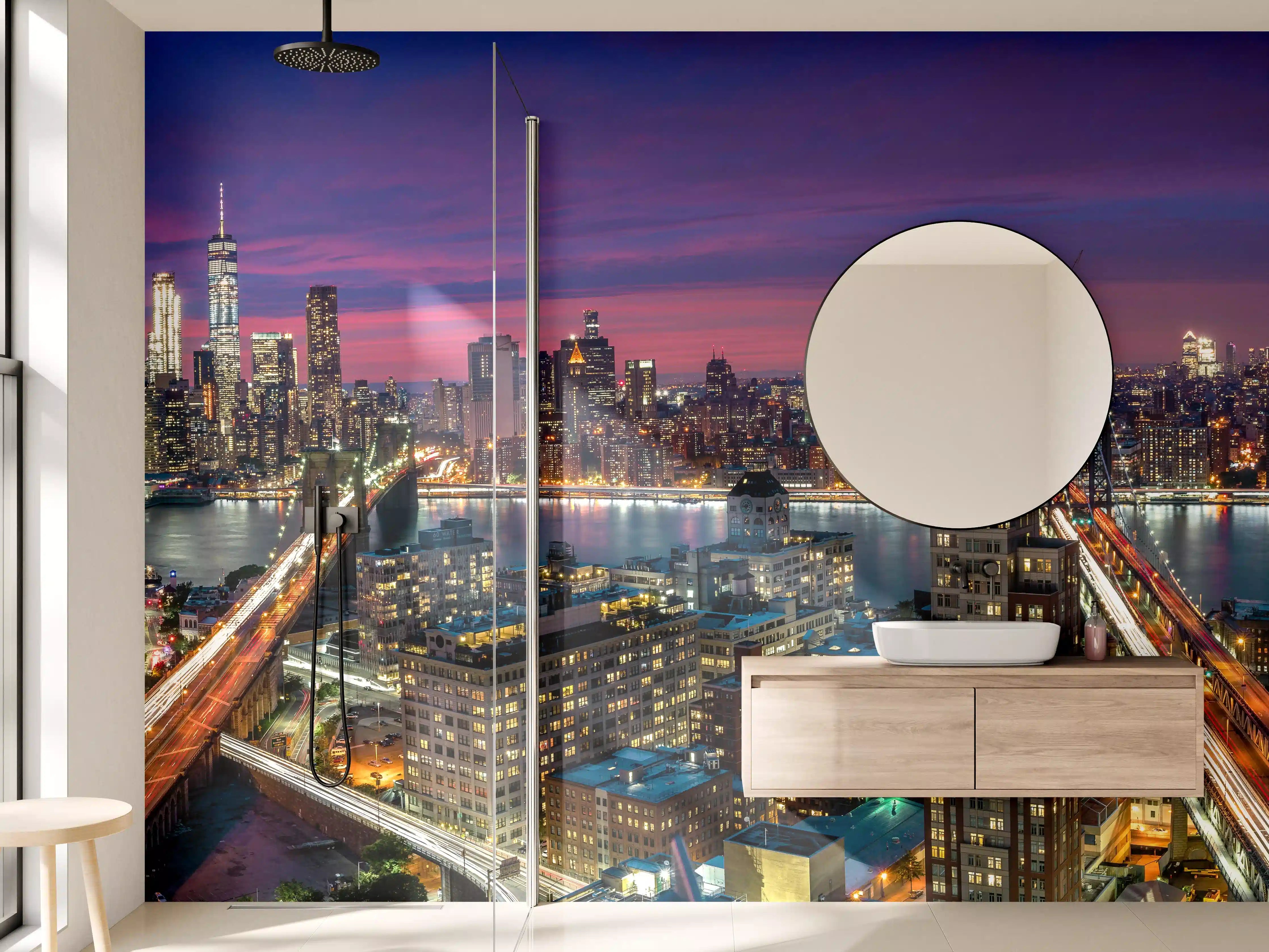Wandverkleidung Bad - Manhattan Skyline bei Dämmerung
