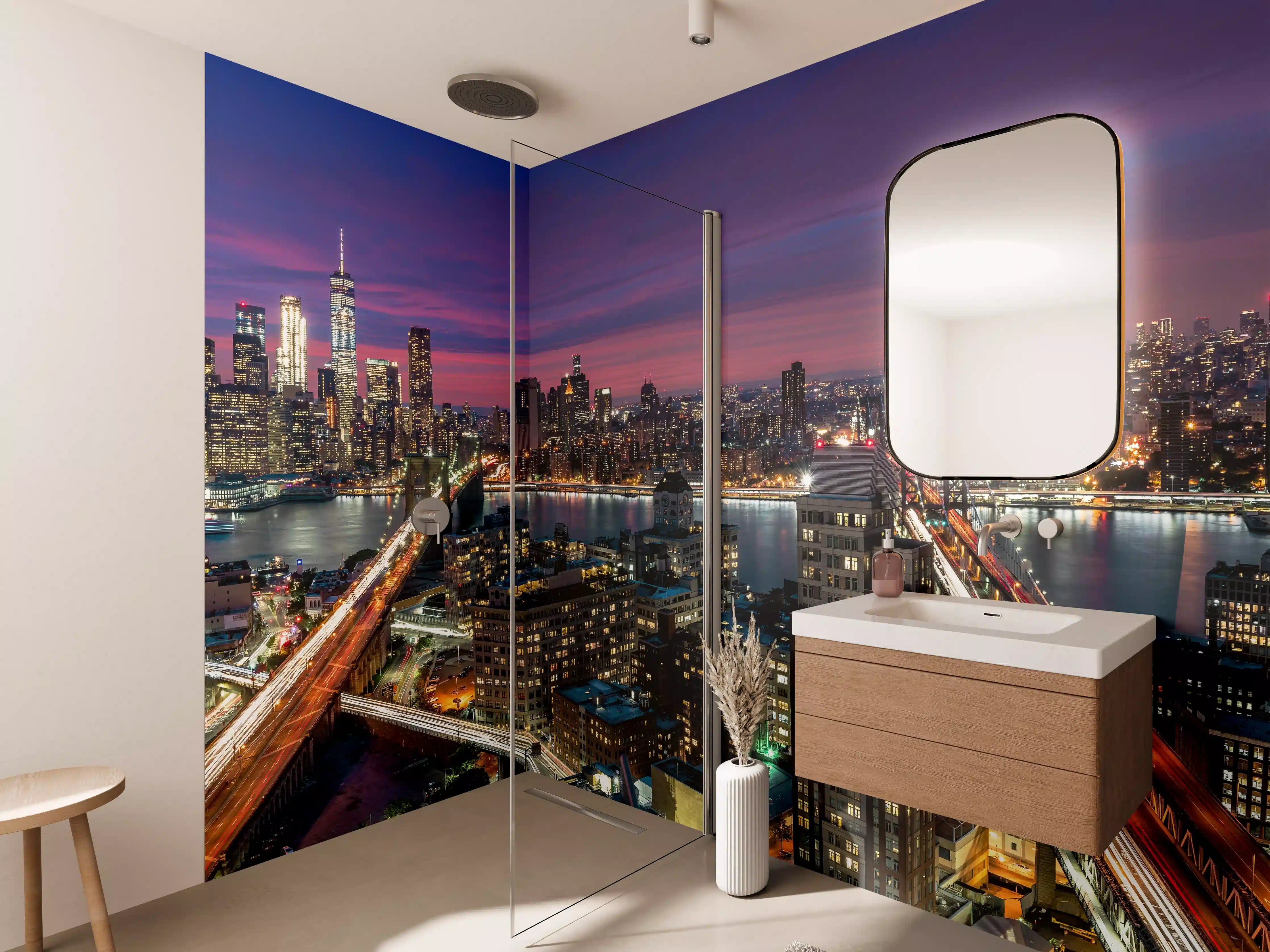 Wandverkleidung Bad - Manhattan Skyline bei Dämmerung