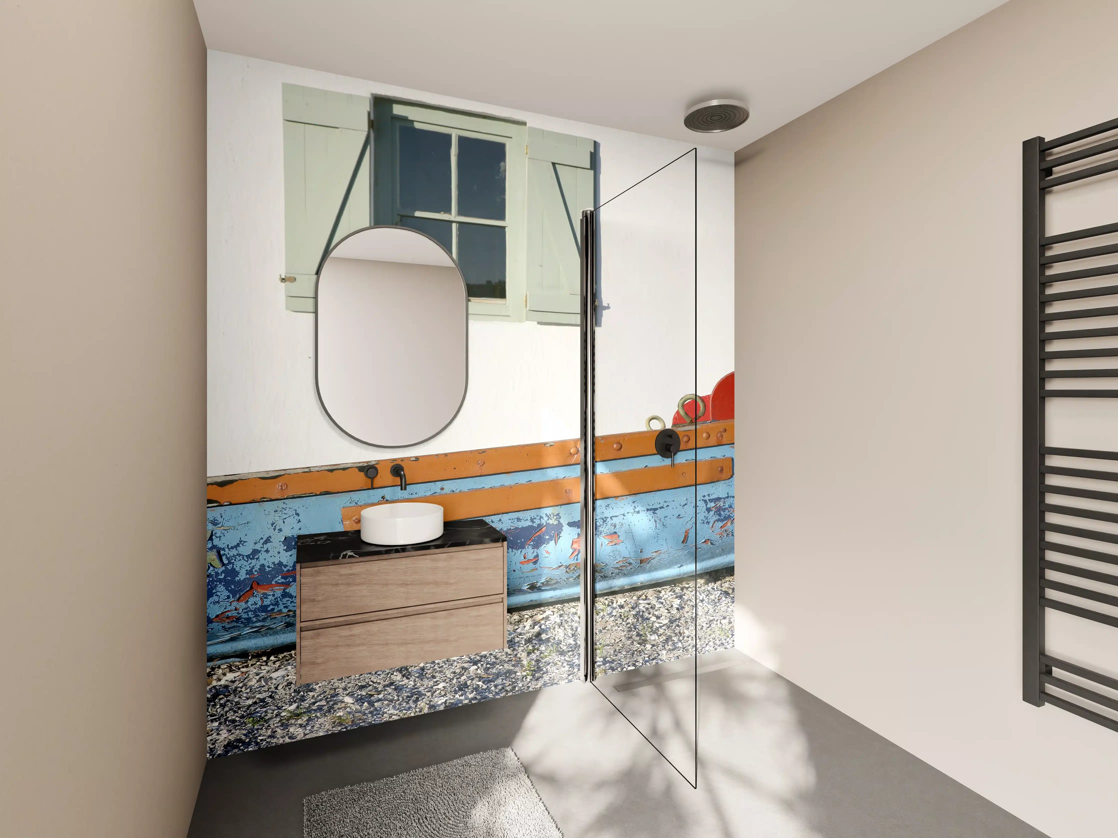 Wandverkleidung Bad - Maritimes Fenster & Boot